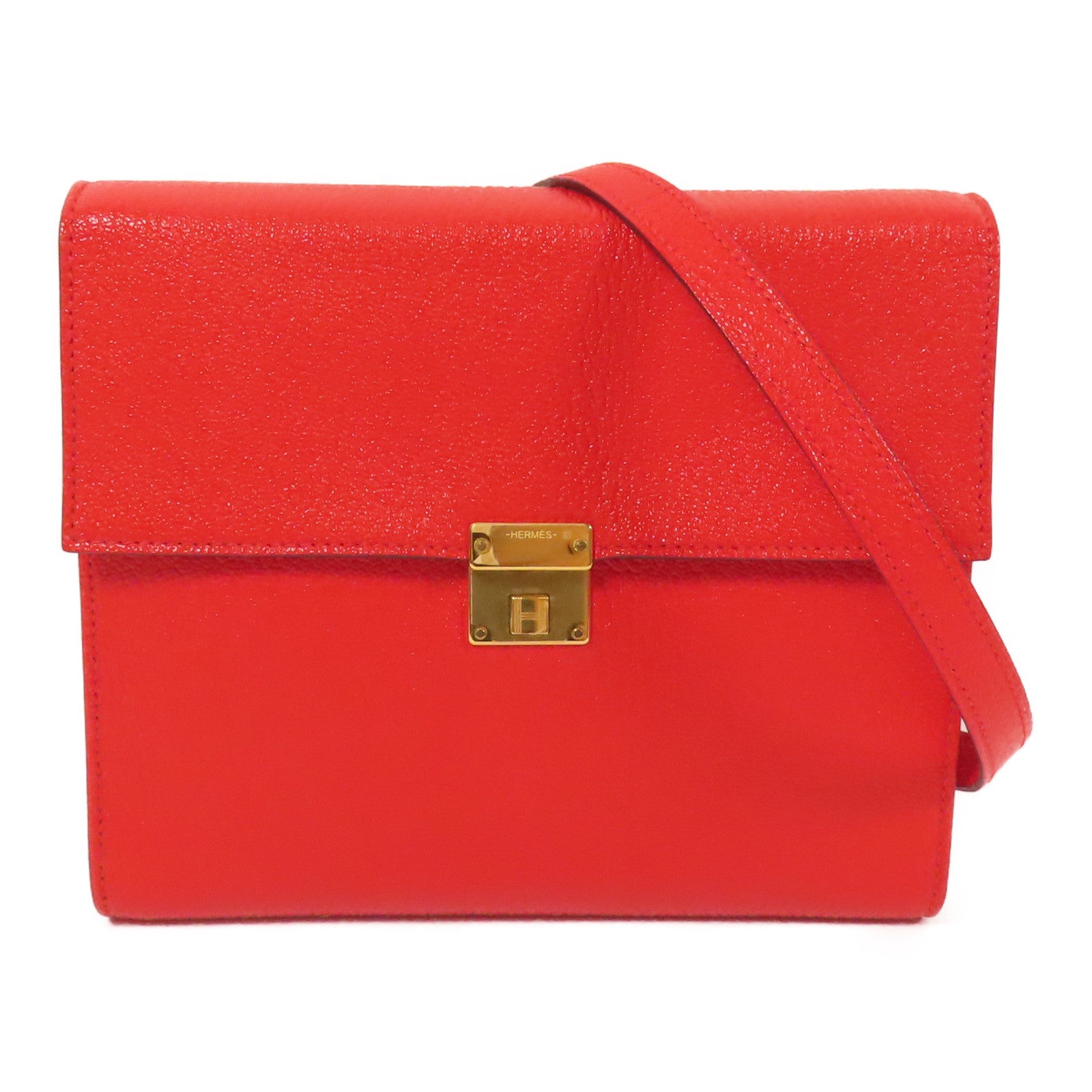 HERMES 【激減優惠】Chevre皮革Clic 16金扣肩背袋Rouge De Coeur