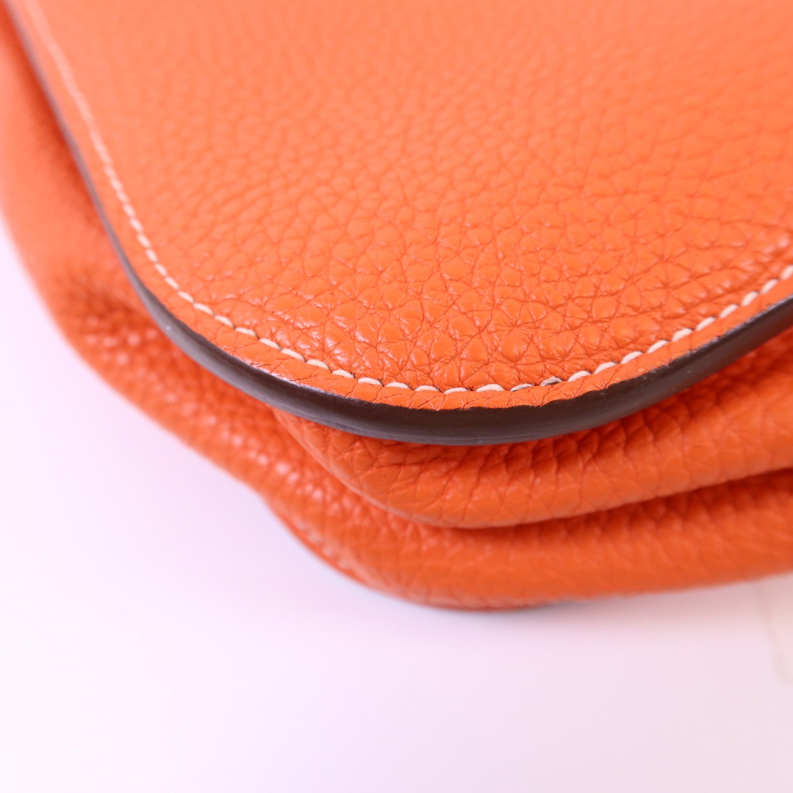 HERMES Clemence皮革Halzan 31銀扣手挽肩背兩用袋Orange Poppy