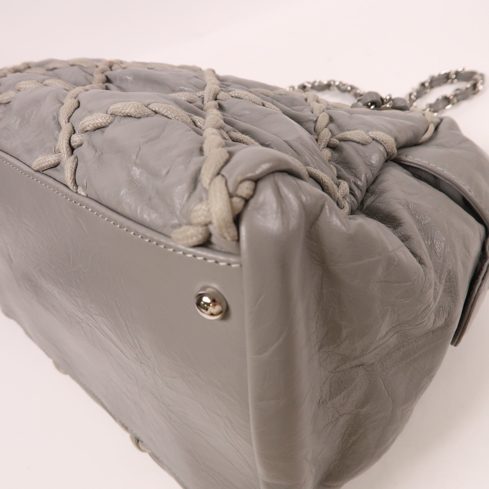 CHANEL 牛皮皮革Chain Shoulder銀扣鏈帶肩背袋