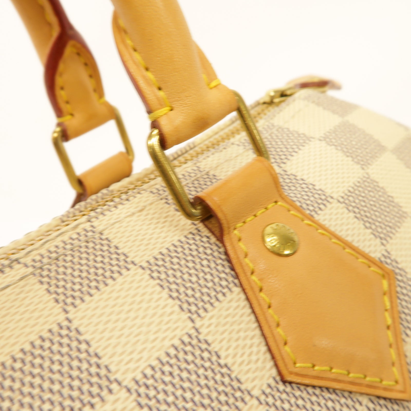 LOUIS VUITTON Damier Azur Speedy 25金扣手挽袋白色