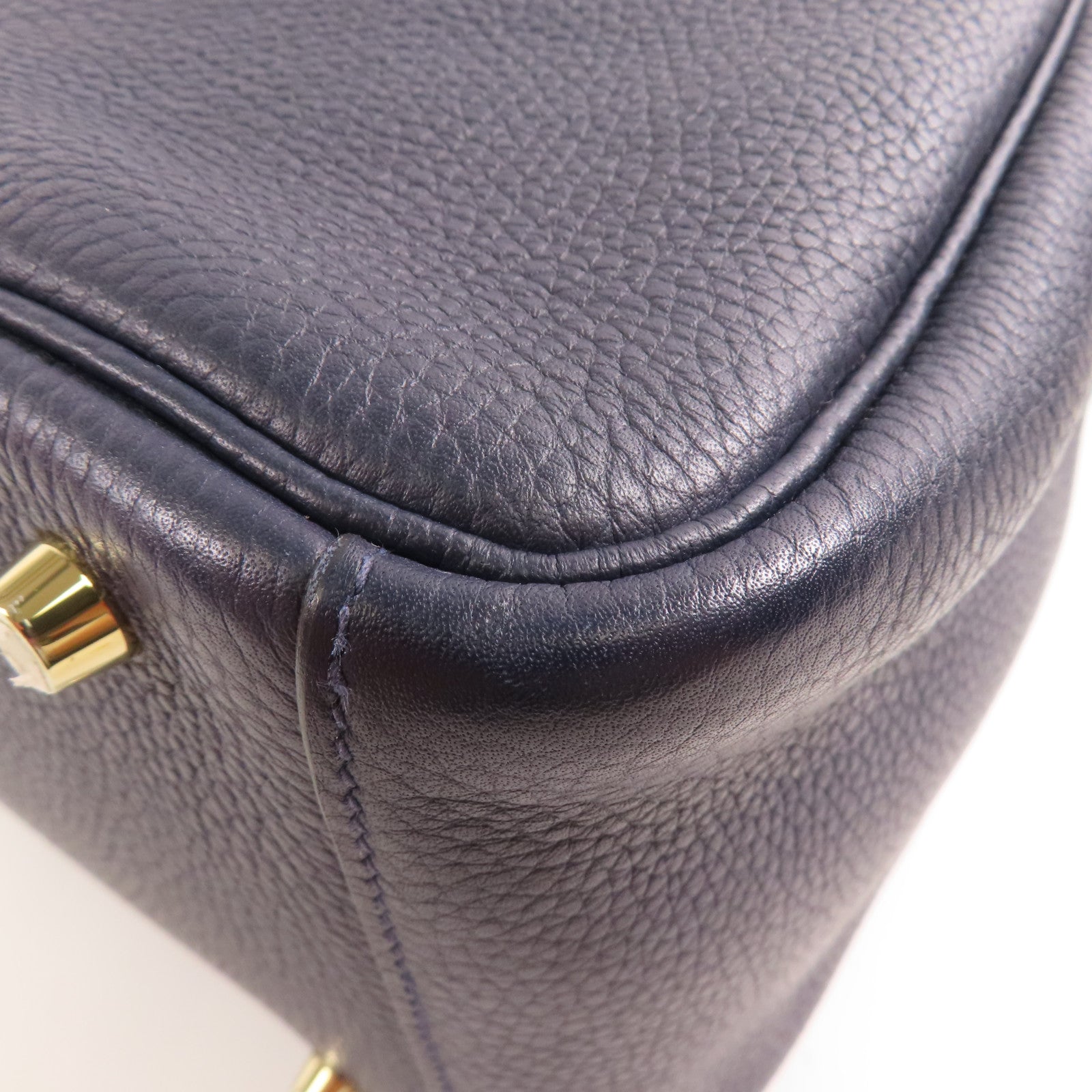 HERMES Clemence皮革Lindy 30金扣手挽肩背兩用袋Blue Nait