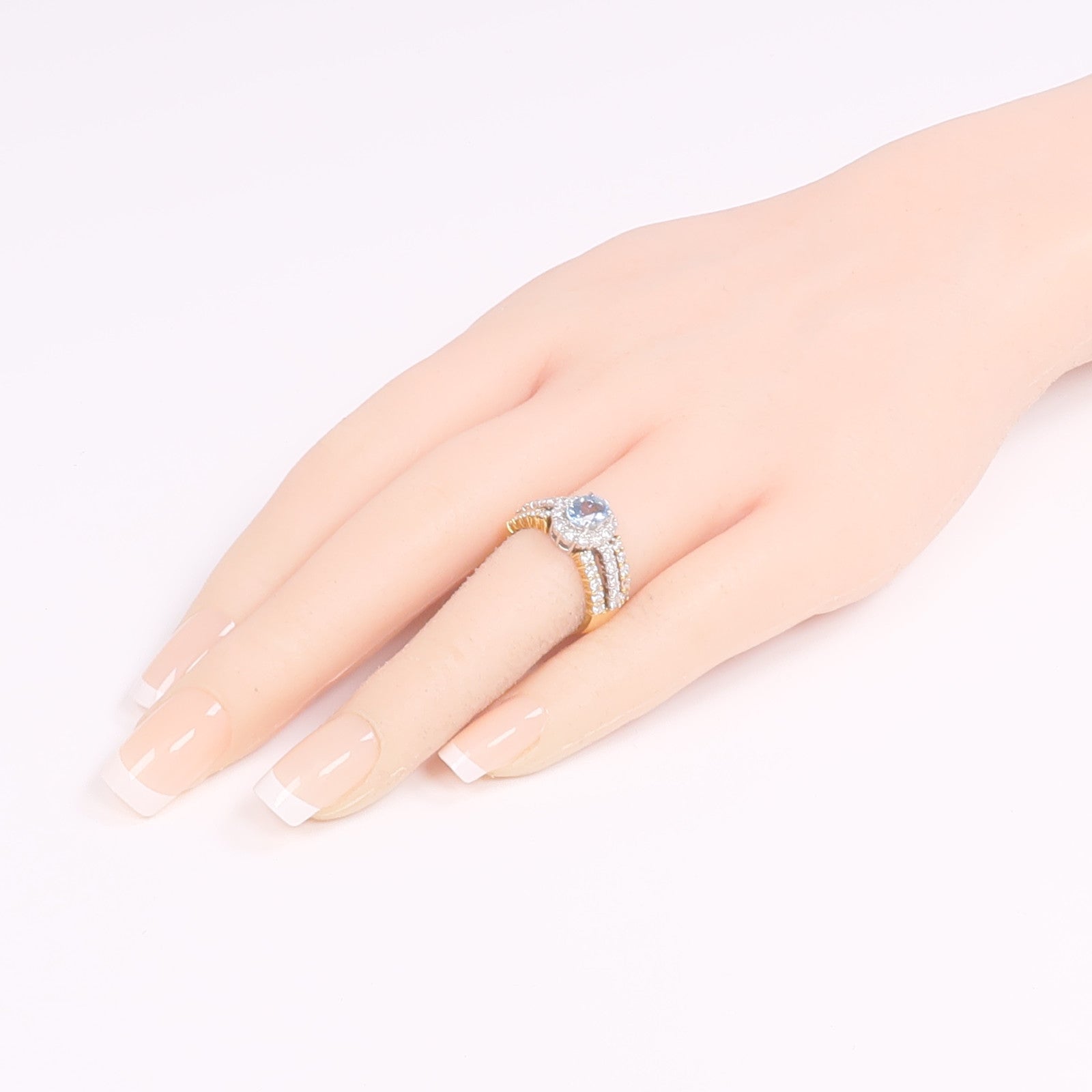 JEWELRY 18K黃金/PT900鉑金Aquamarine Diamond Ring藍晶/鑽石戒指US#5.25