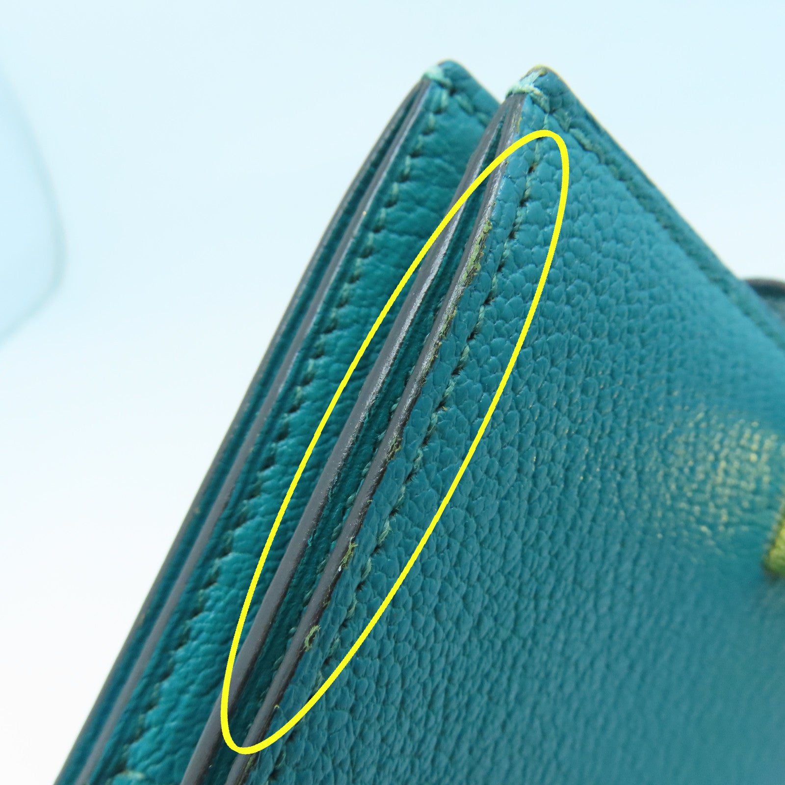 HERMES Chevre Leather Bearn Wallet Gold Buckle Wallet Peacock Blue