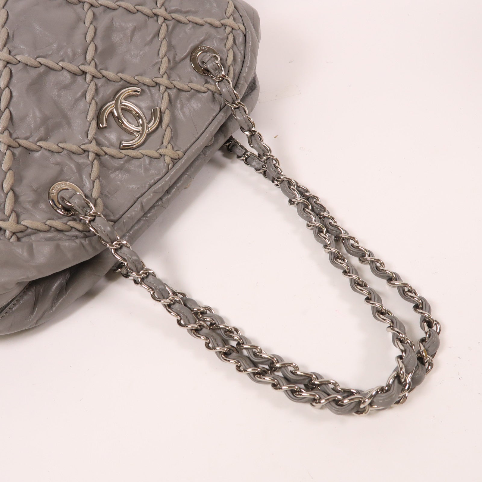 CHANEL 牛皮皮革Chain Shoulder銀扣鏈帶肩背袋