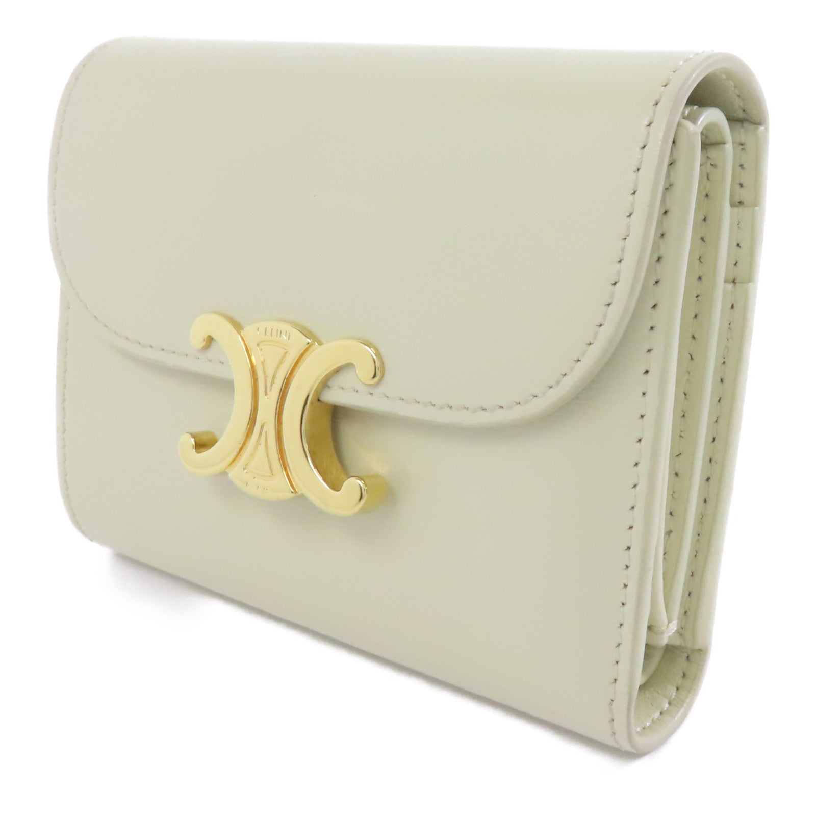 CELINE 牛皮皮革Wallet金扣錢包米色