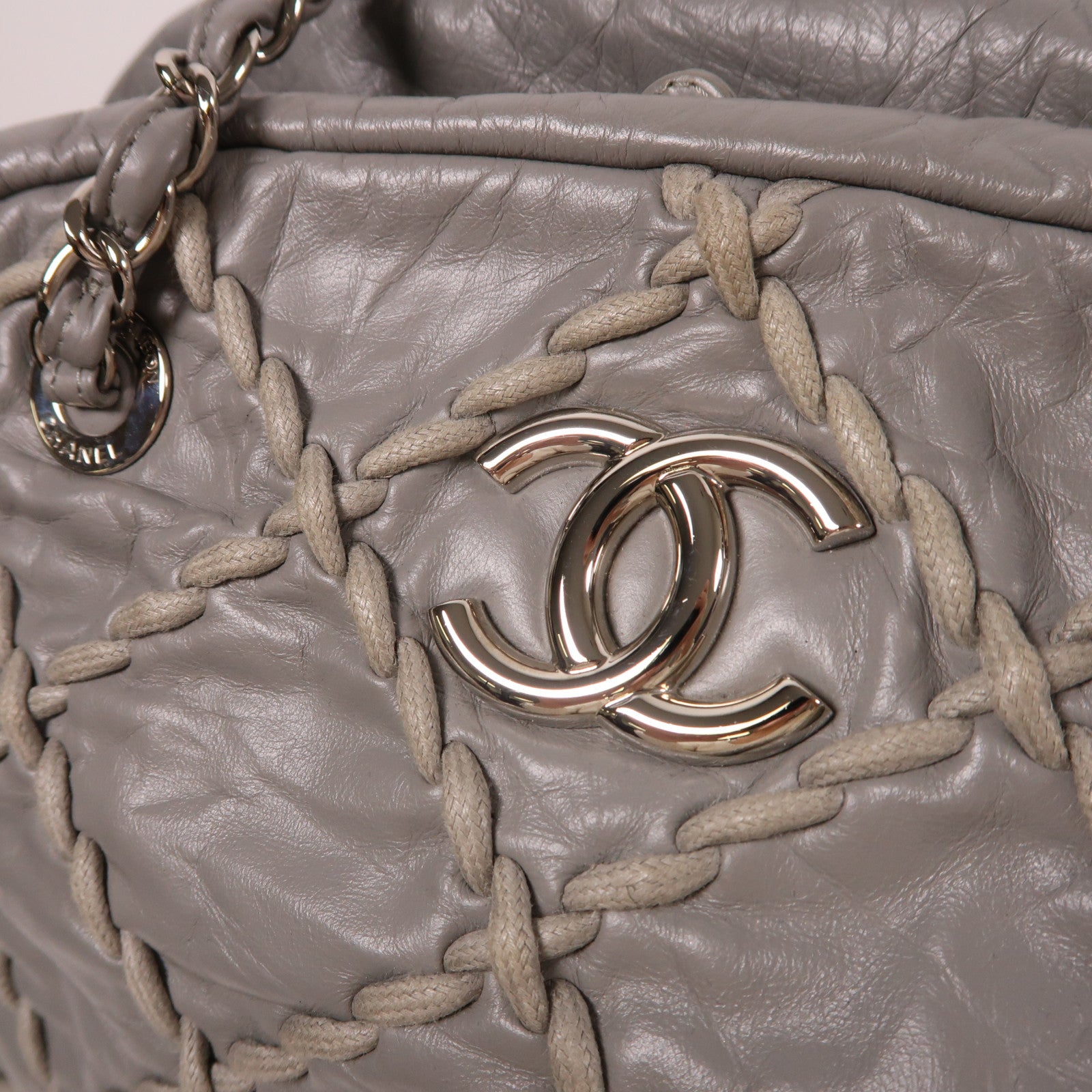 CHANEL 牛皮皮革Chain Shoulder銀扣鏈帶肩背袋