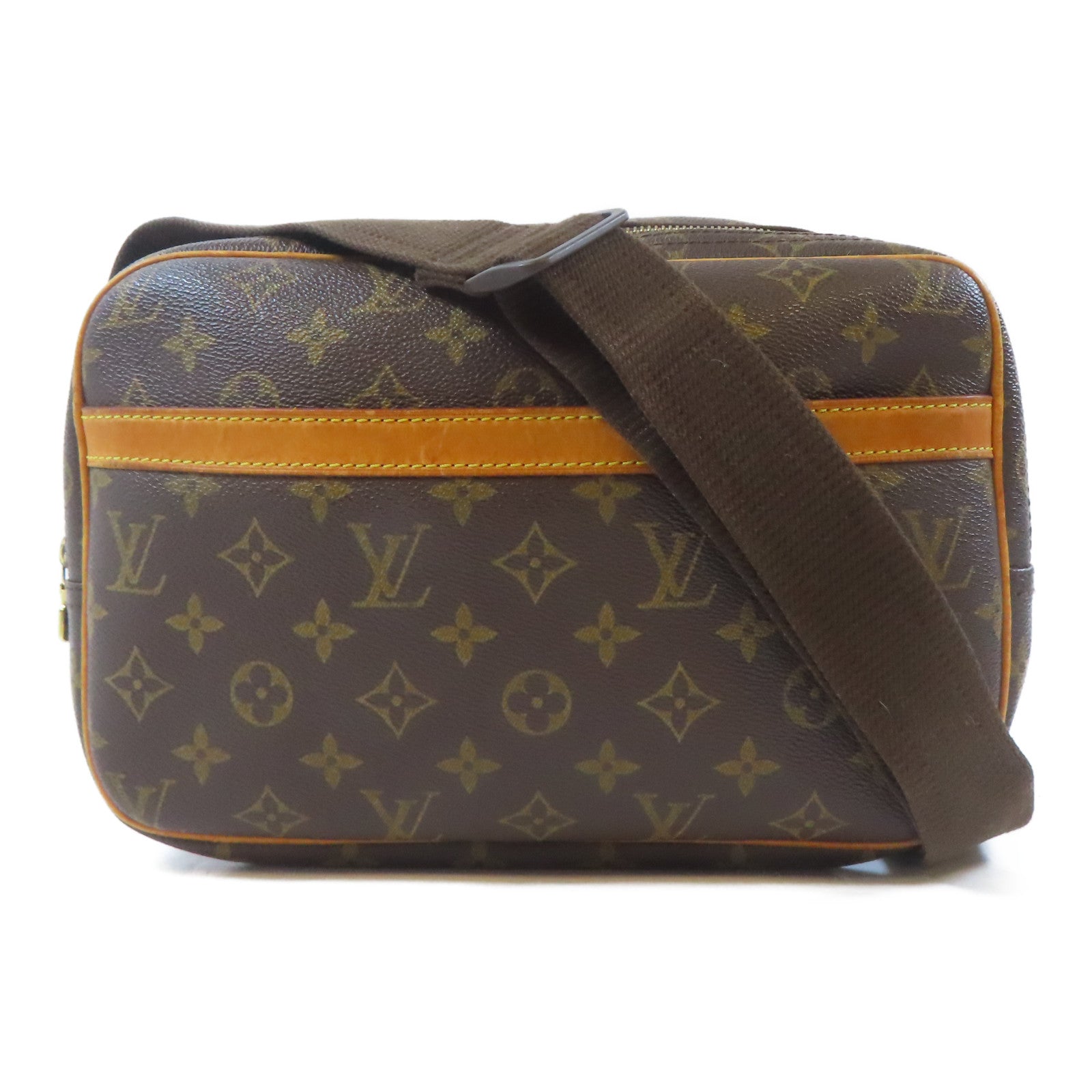 LOUIS VUITTON Monogram Reporter PM金扣肩背袋啡色