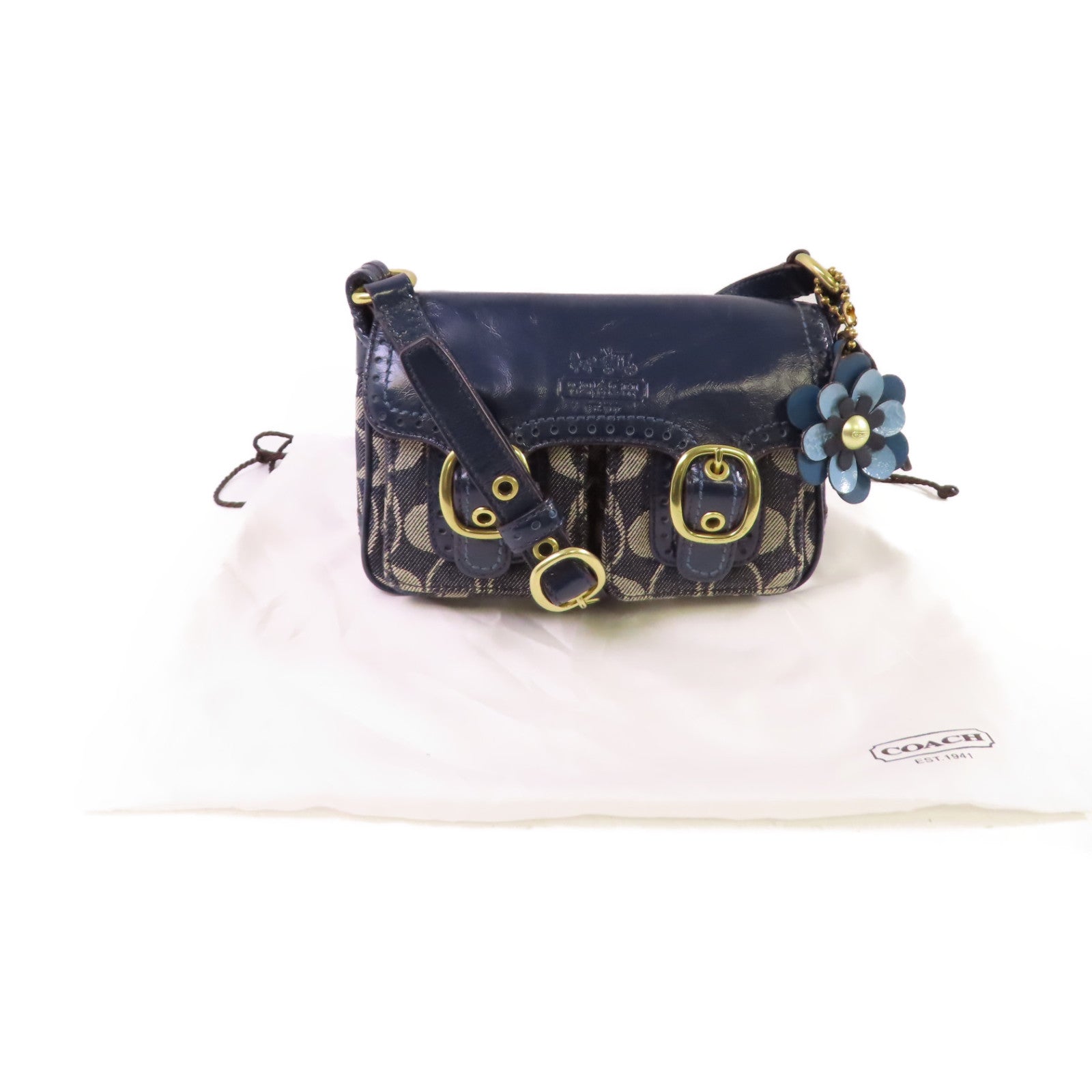 COACH 帆布Shoulder Bag金扣肩背袋藍色