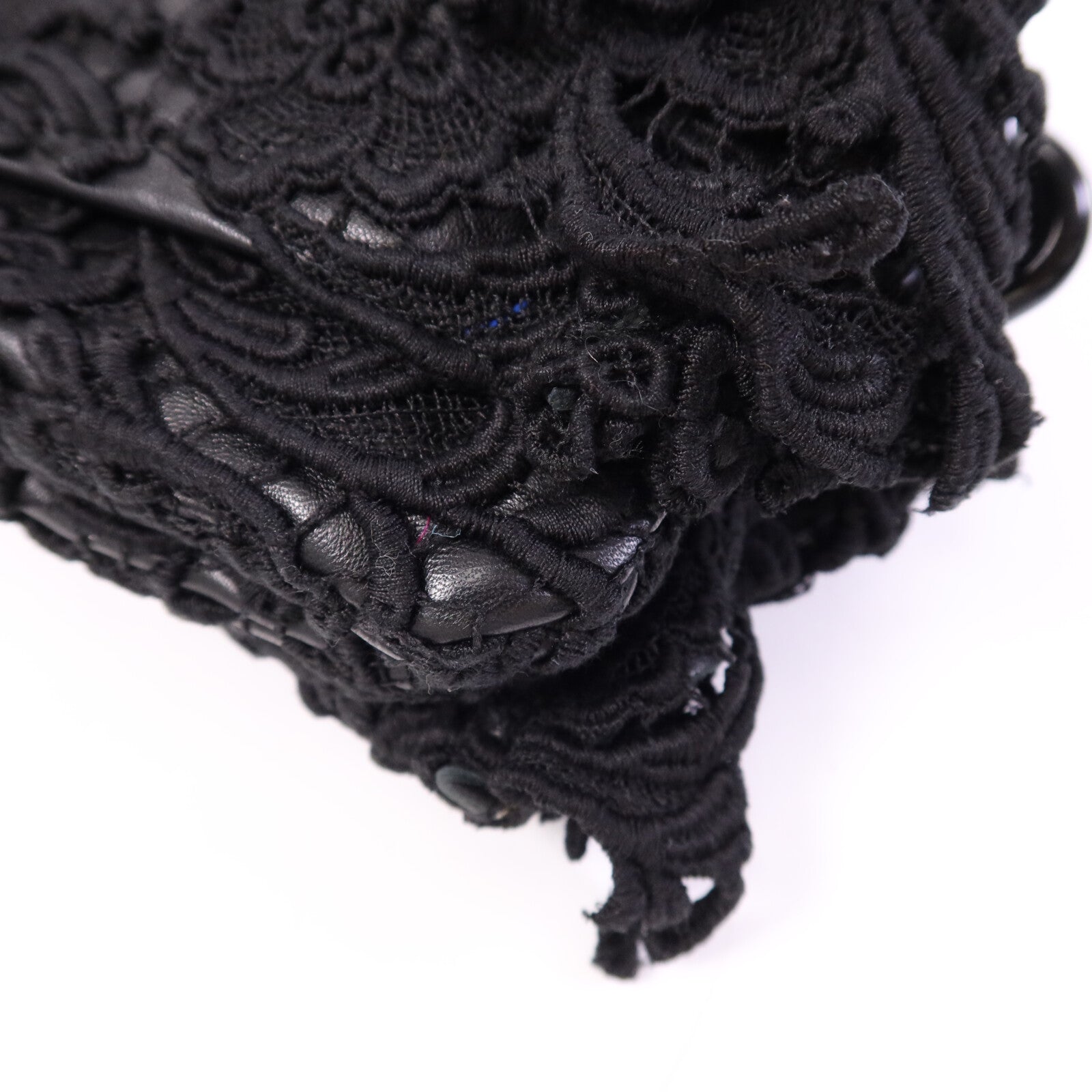 PRADA 針織布料/羊皮皮革Guipure Lace Shoulder Bag肩背袋