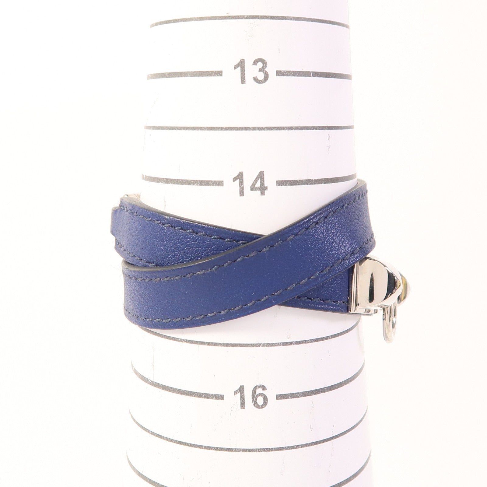 HERMES Swift皮革Rivale Double Tour手鐲Bleu Saphir