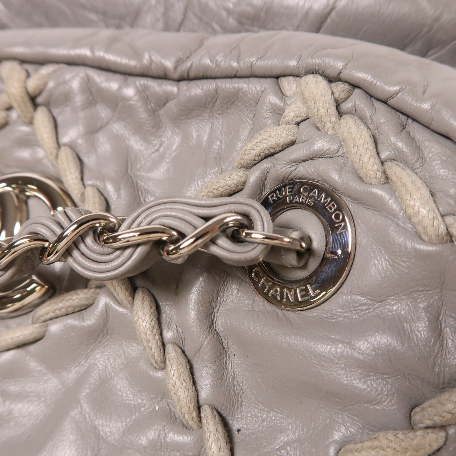 CHANEL 牛皮皮革Chain Shoulder銀扣鏈帶肩背袋