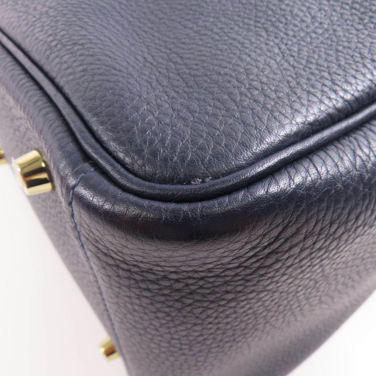 HERMES Clemence皮革Lindy 30金扣手挽肩背兩用袋Blue Nait