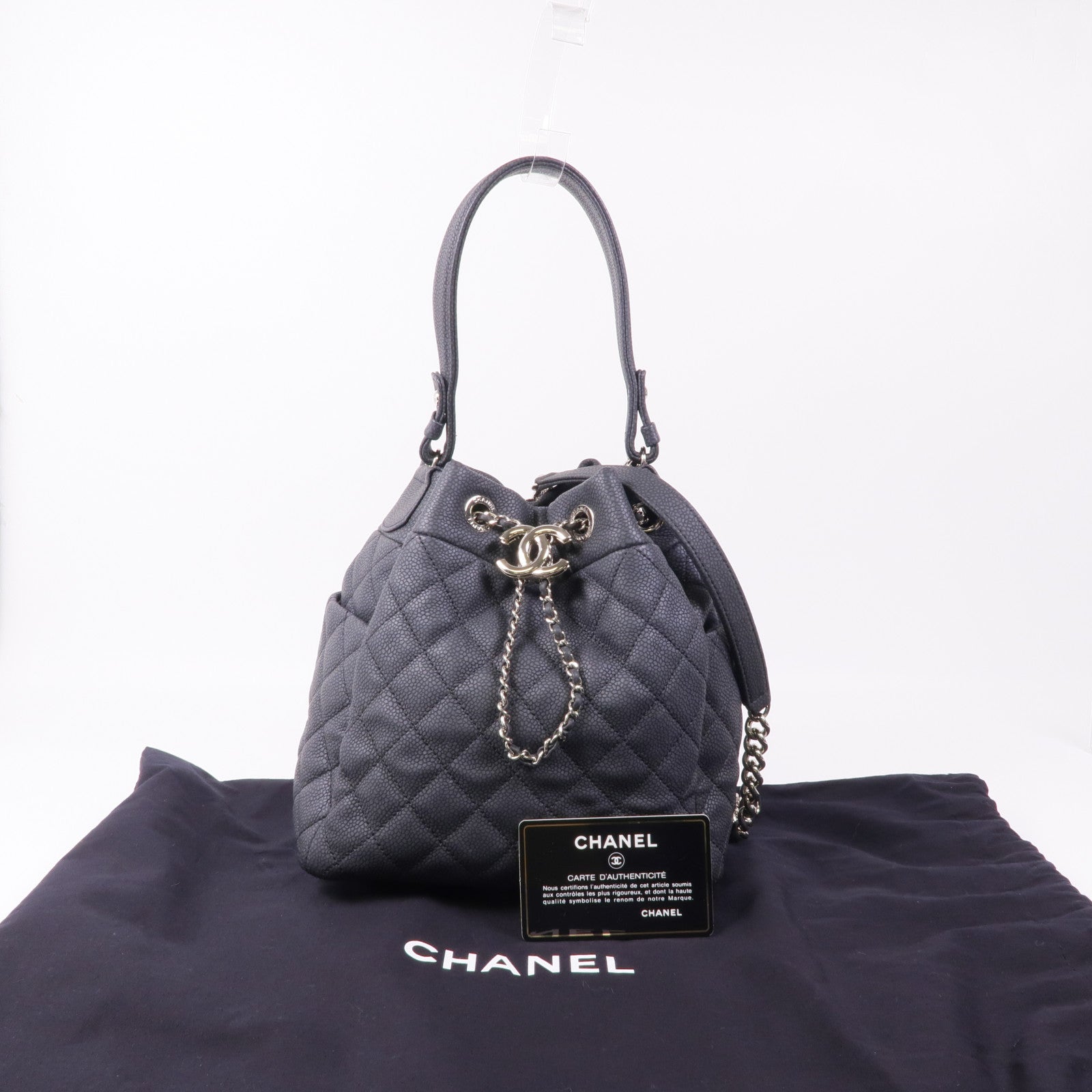 CHANEL 牛皮皮革Chain Shoulder銀扣鏈帶肩背袋