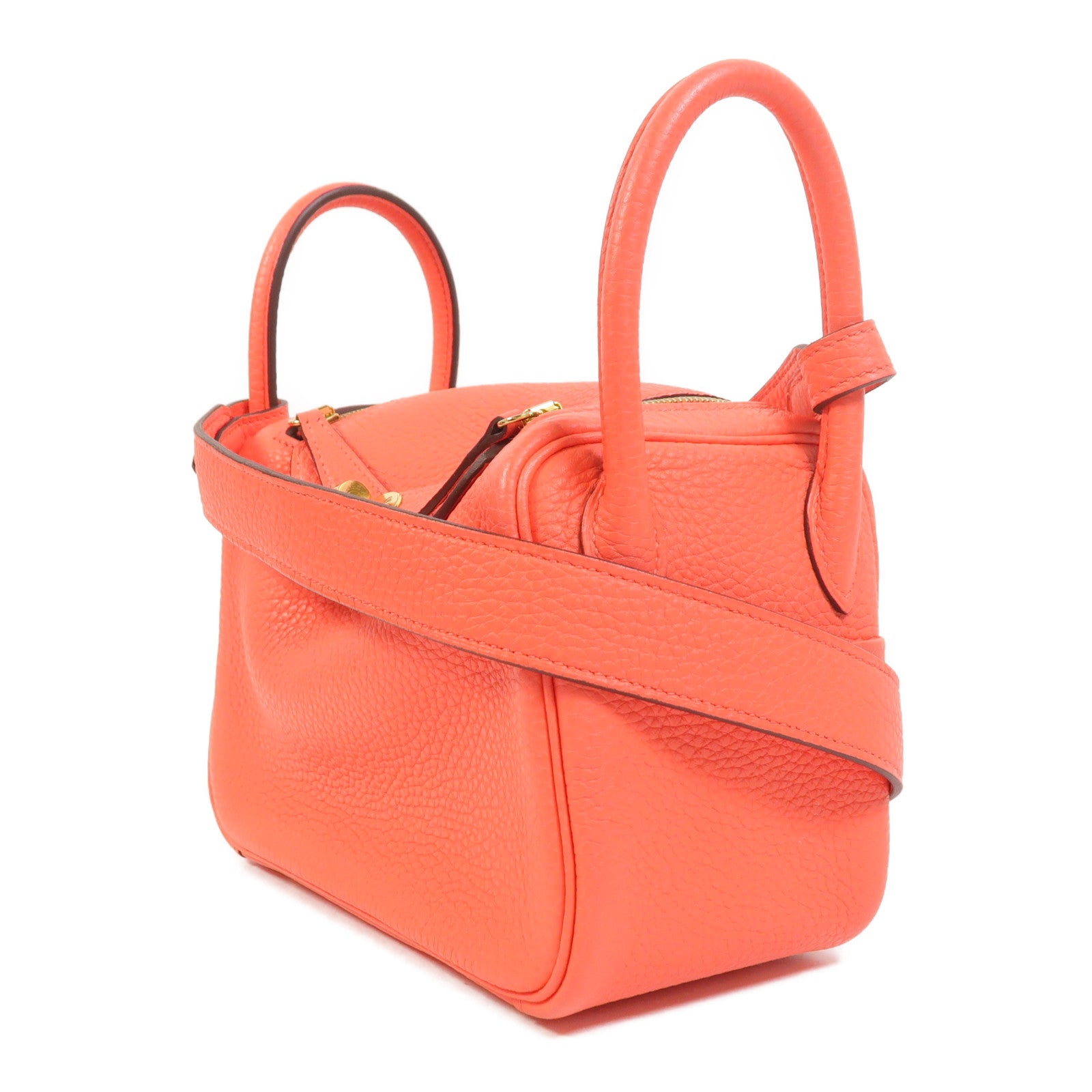 HERMES Clemence皮革Mini Lindy金扣手挽肩背兩用袋Rose Texas