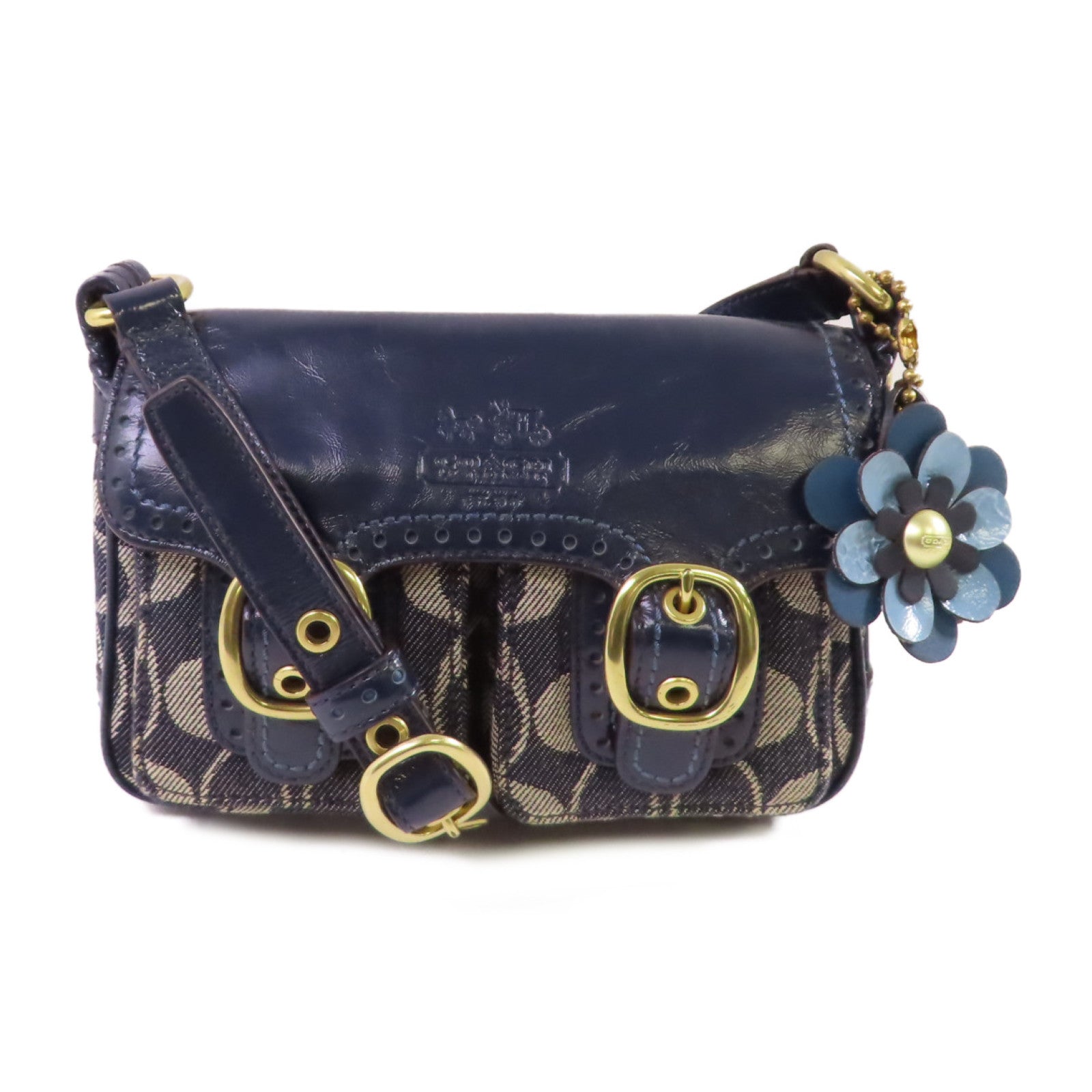 COACH 帆布Shoulder Bag金扣肩背袋藍色