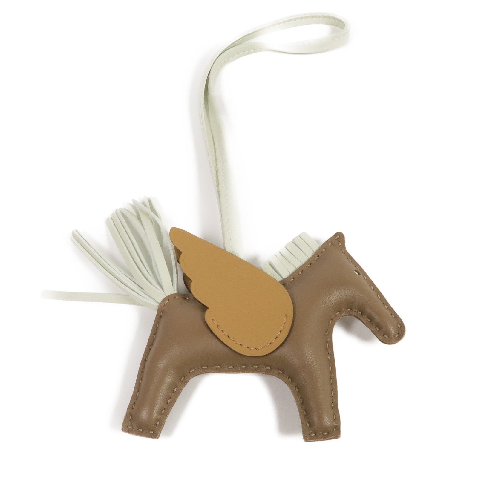 HERMES Milo皮革/Swift皮革Rodeo Pegase PM Charm掛飾Etoupe