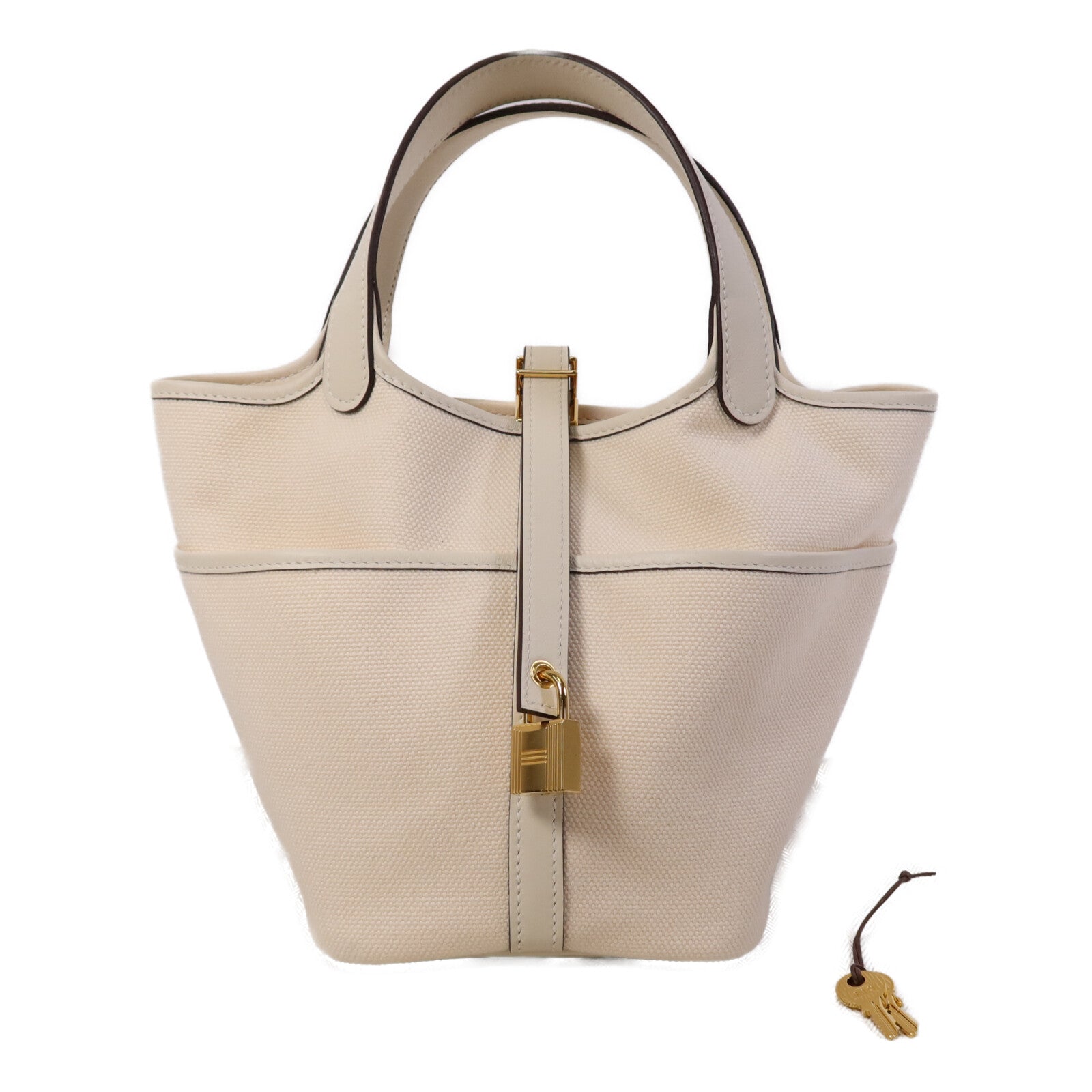 HERMES Swift皮革/帆布Picotin PM金扣手挽袋