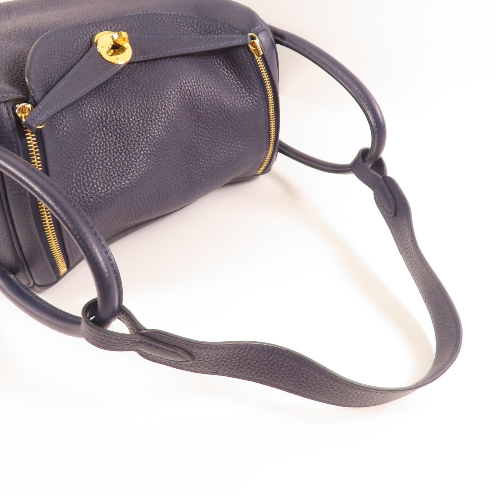 HERMES Clemence皮革Lindy 30金扣手挽肩背兩用袋Blue Nait