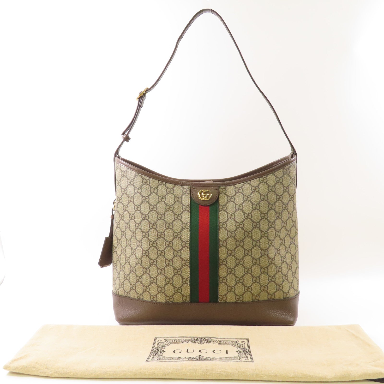 GUCCI GG GHW Supreme Ophidia Shoulder Bag 781392 Coated Canvas Brown