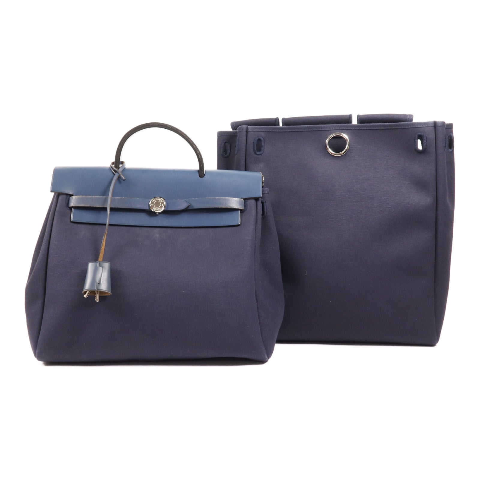 HERMES 【激減優惠】帆布/皮革Herbag Backpack銀扣背包Navy