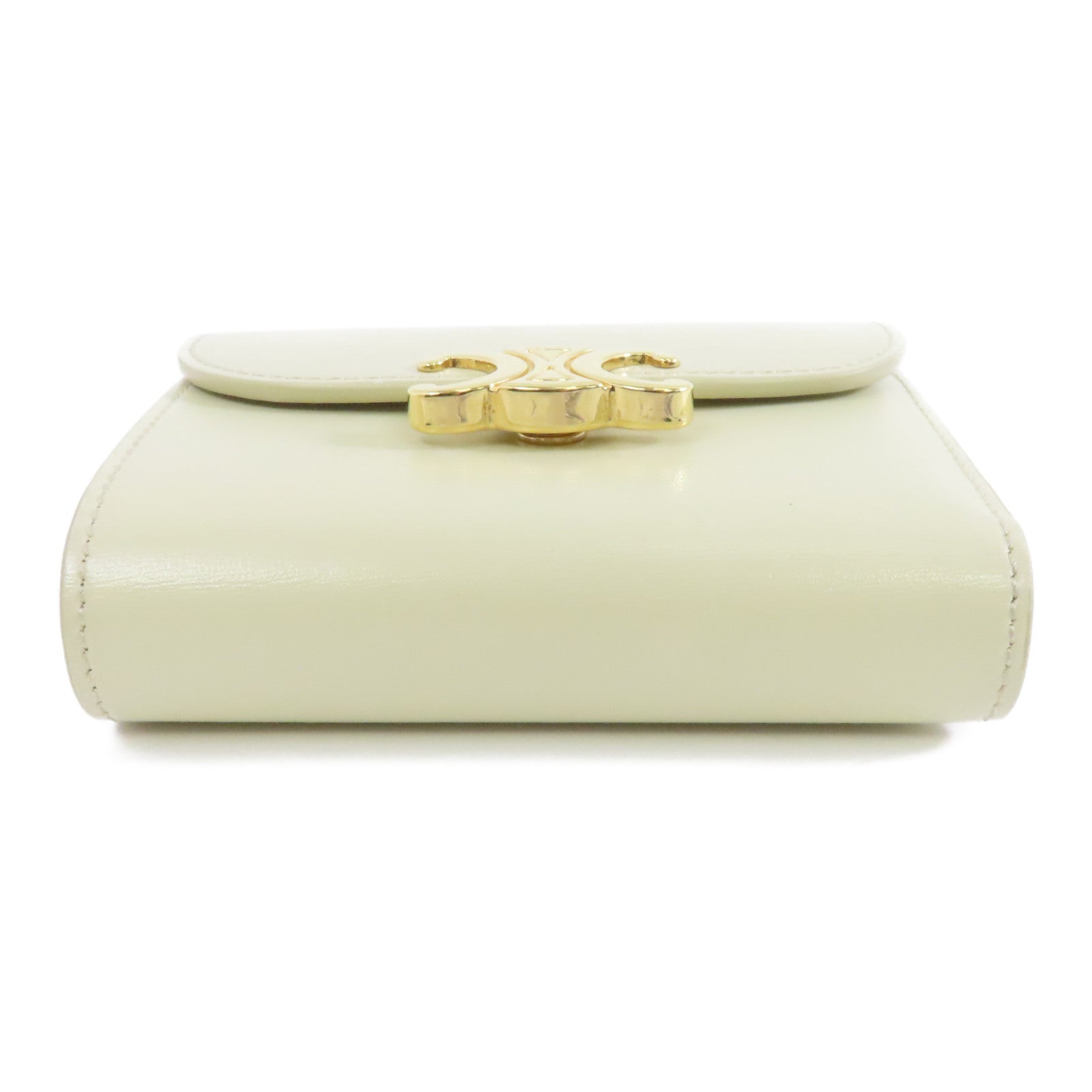 CELINE 牛皮皮革Wallet金扣錢包米色