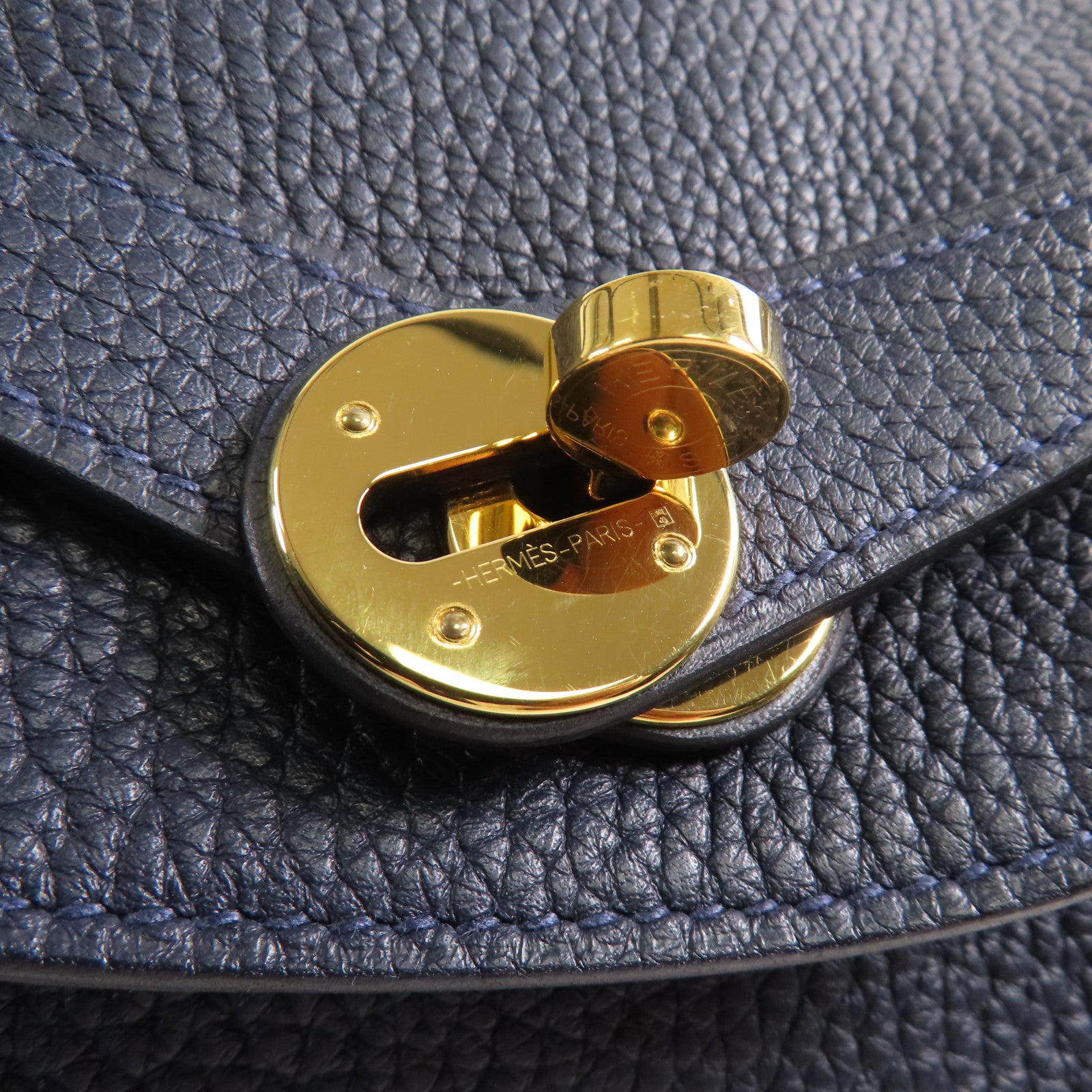 HERMES Clemence皮革Lindy 30金扣手挽肩背兩用袋Blue Nait