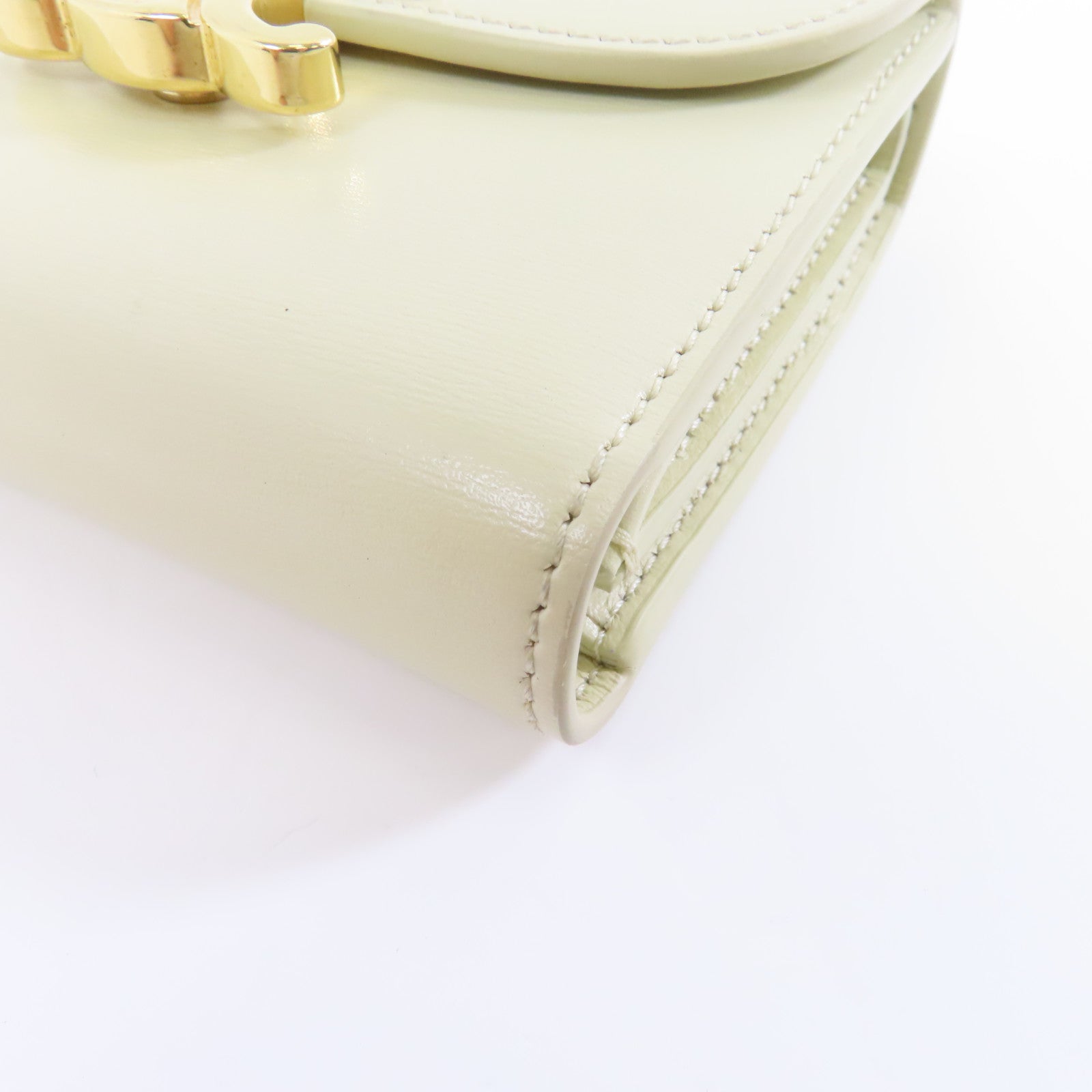 CELINE 牛皮皮革Wallet金扣錢包米色