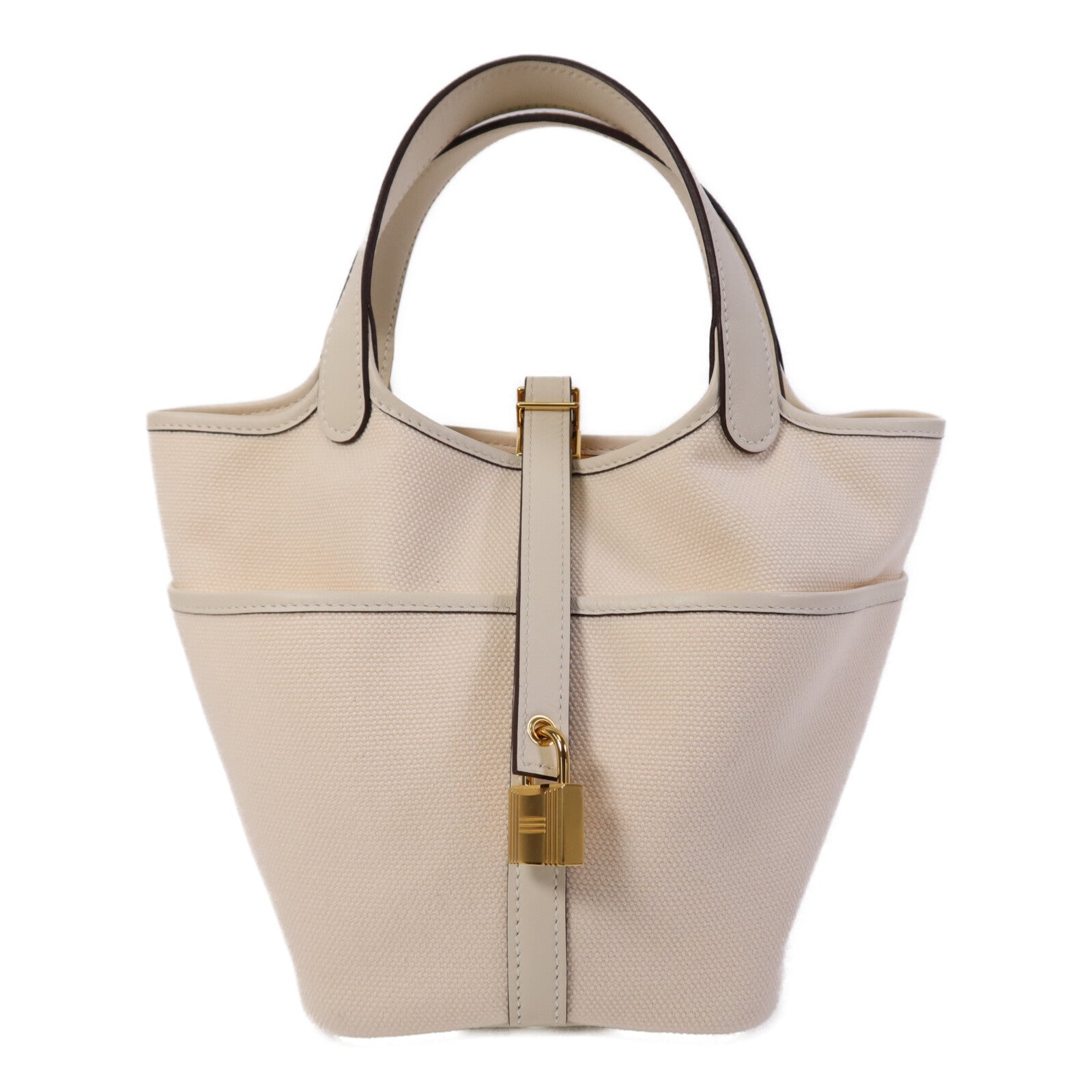 HERMES Swift皮革/帆布Picotin PM金扣手挽袋