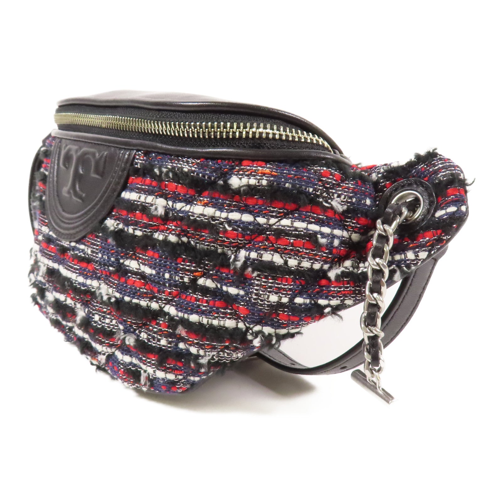 Tweed/皮革Waist Bag銀扣腰包