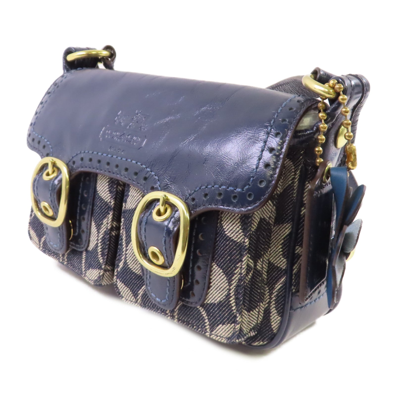 COACH 帆布Shoulder Bag金扣肩背袋藍色