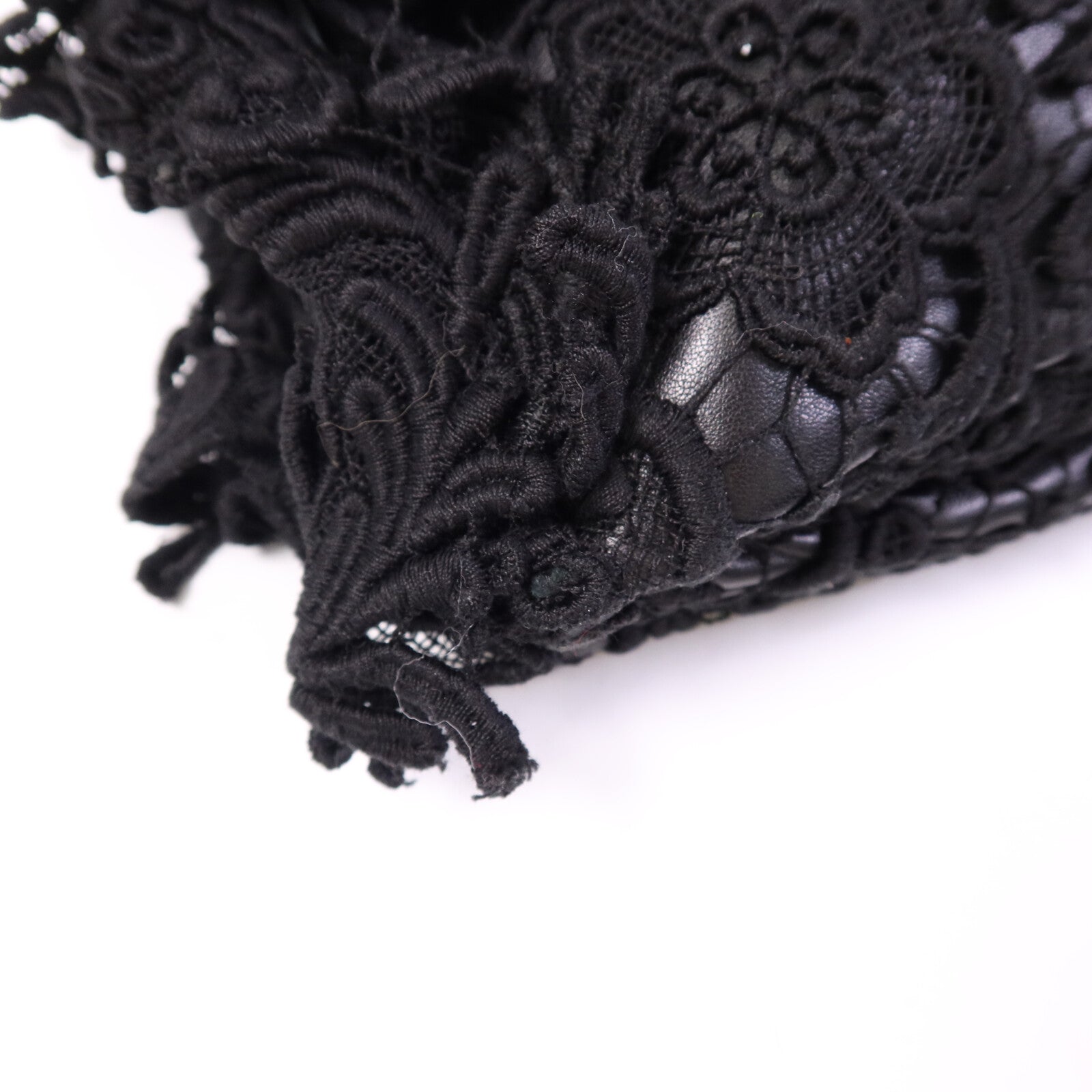 PRADA 針織布料/羊皮皮革Guipure Lace Shoulder Bag肩背袋