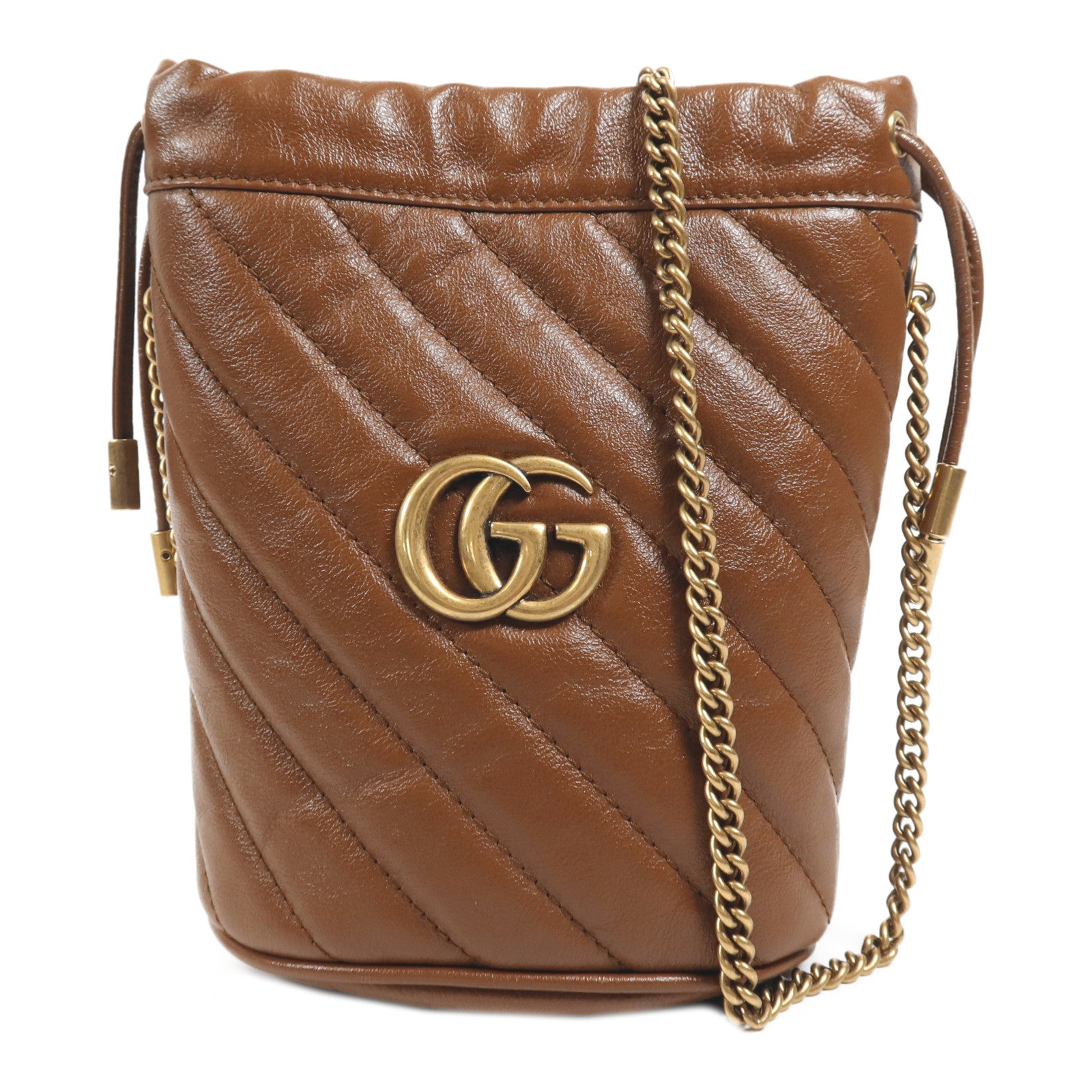 GUCCI 牛皮皮革GG Marmont Bucket金扣鏈帶肩背袋