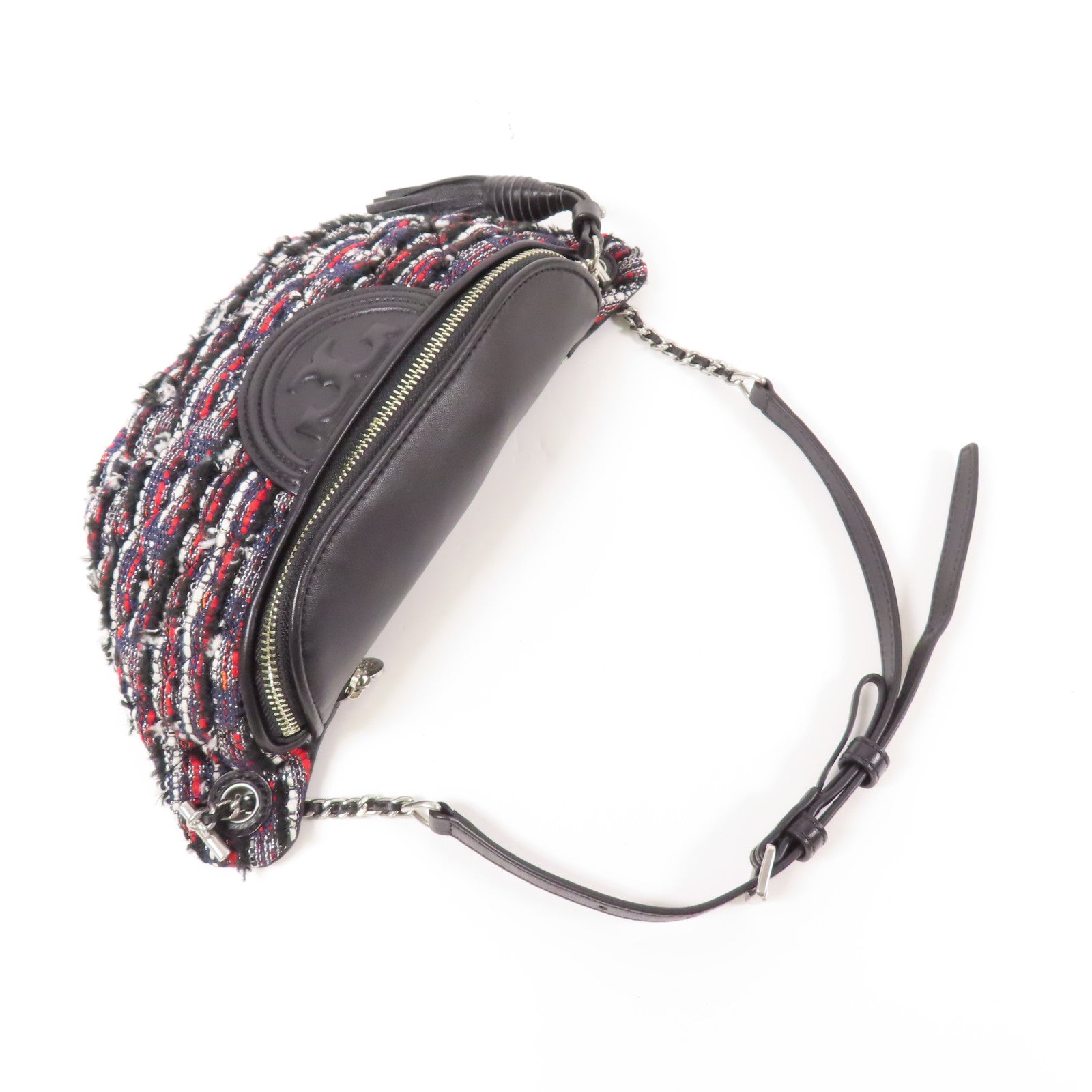 Tweed/皮革Waist Bag銀扣腰包