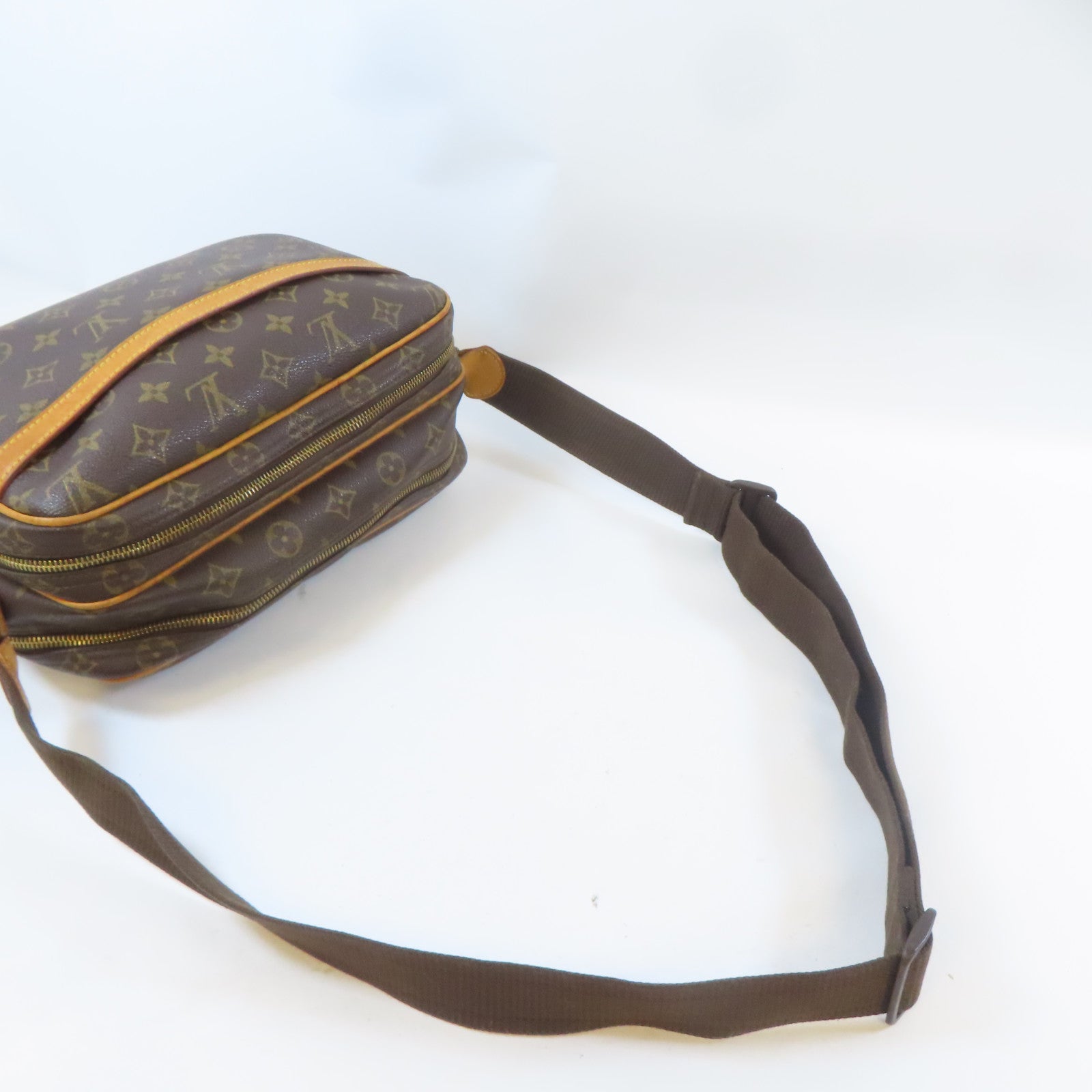 LOUIS VUITTON Monogram Reporter PM金扣肩背袋啡色