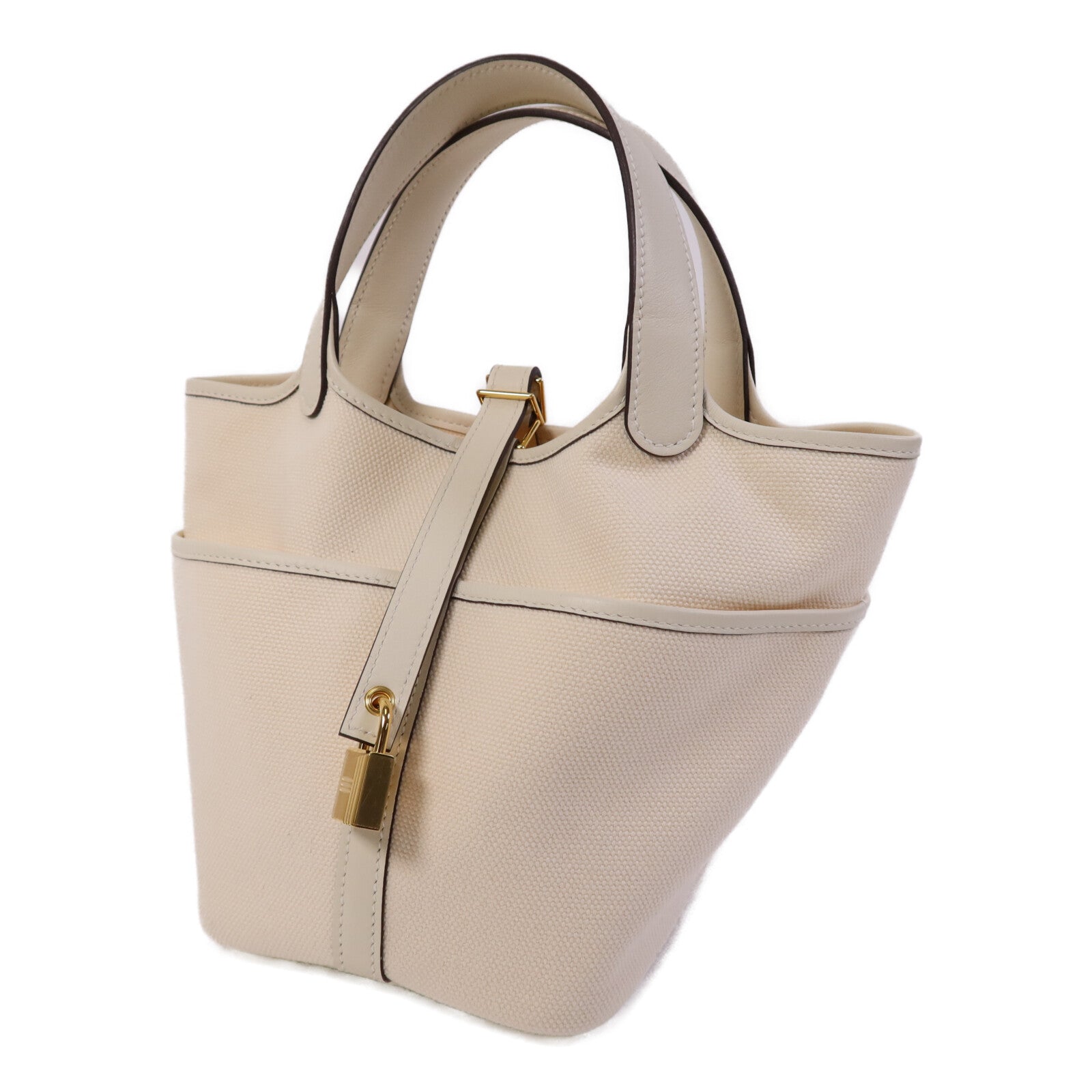 HERMES Swift皮革/帆布Picotin PM金扣手挽袋