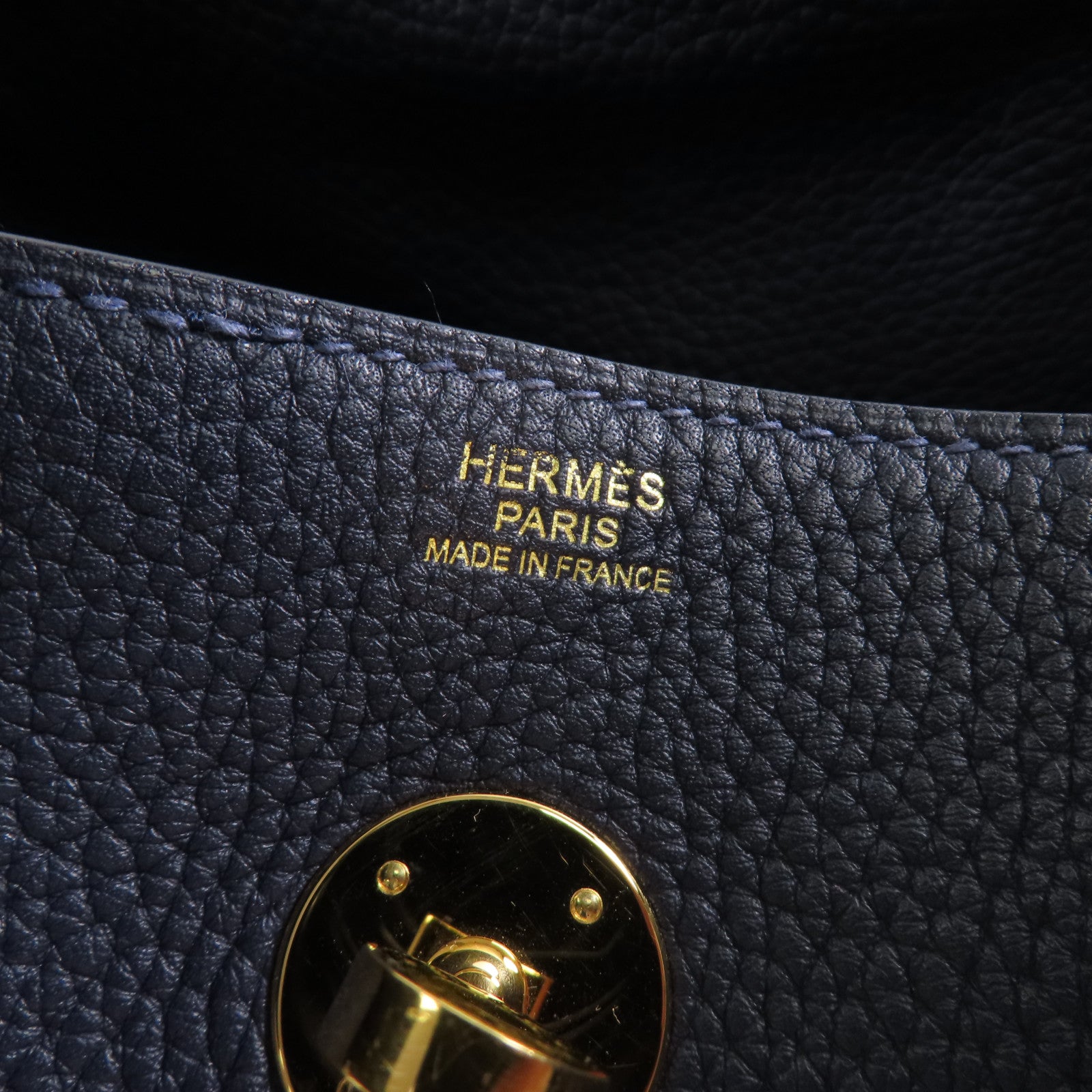 HERMES Clemence皮革Lindy 30金扣手挽肩背兩用袋Blue Nait