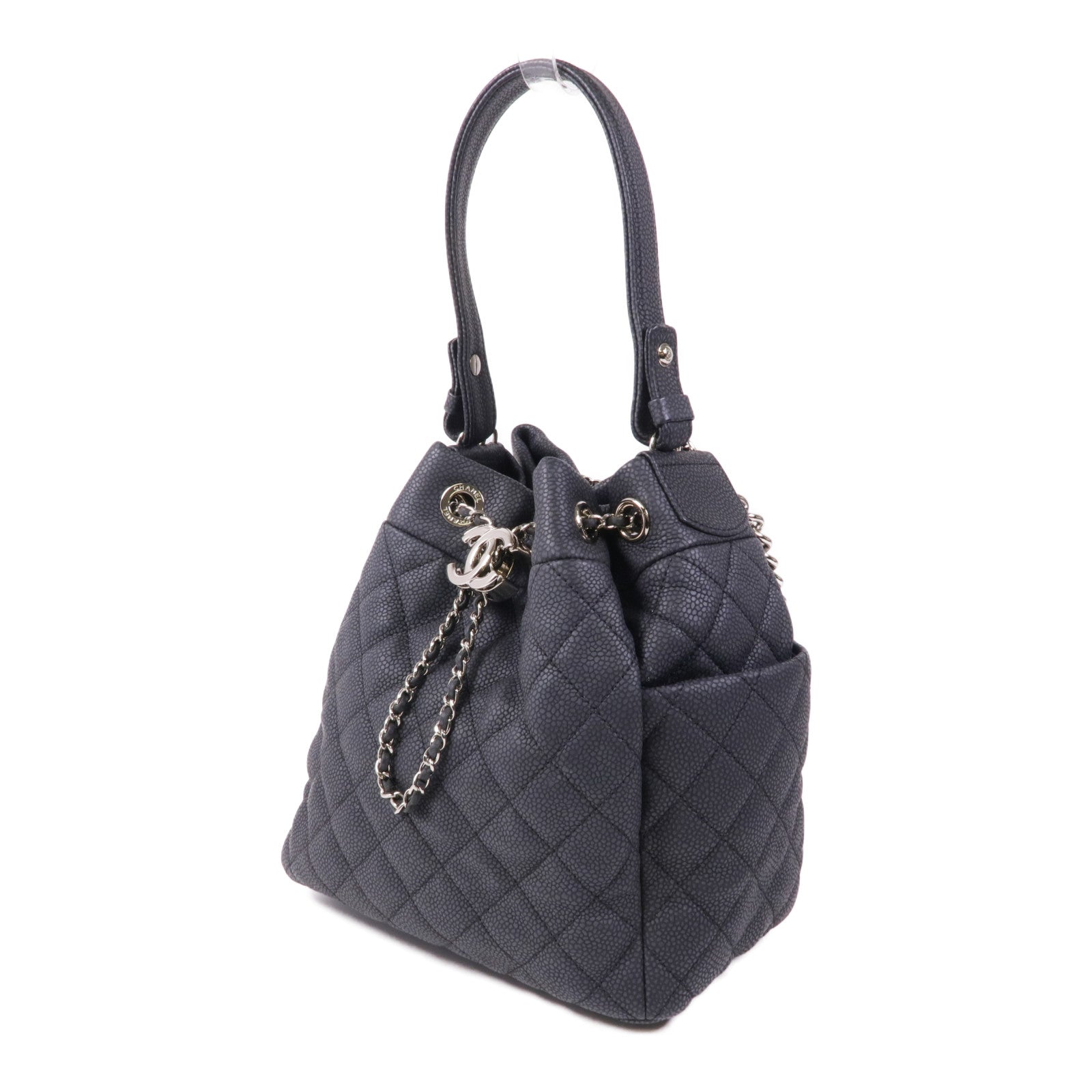 CHANEL 牛皮皮革Chain Shoulder銀扣鏈帶肩背袋