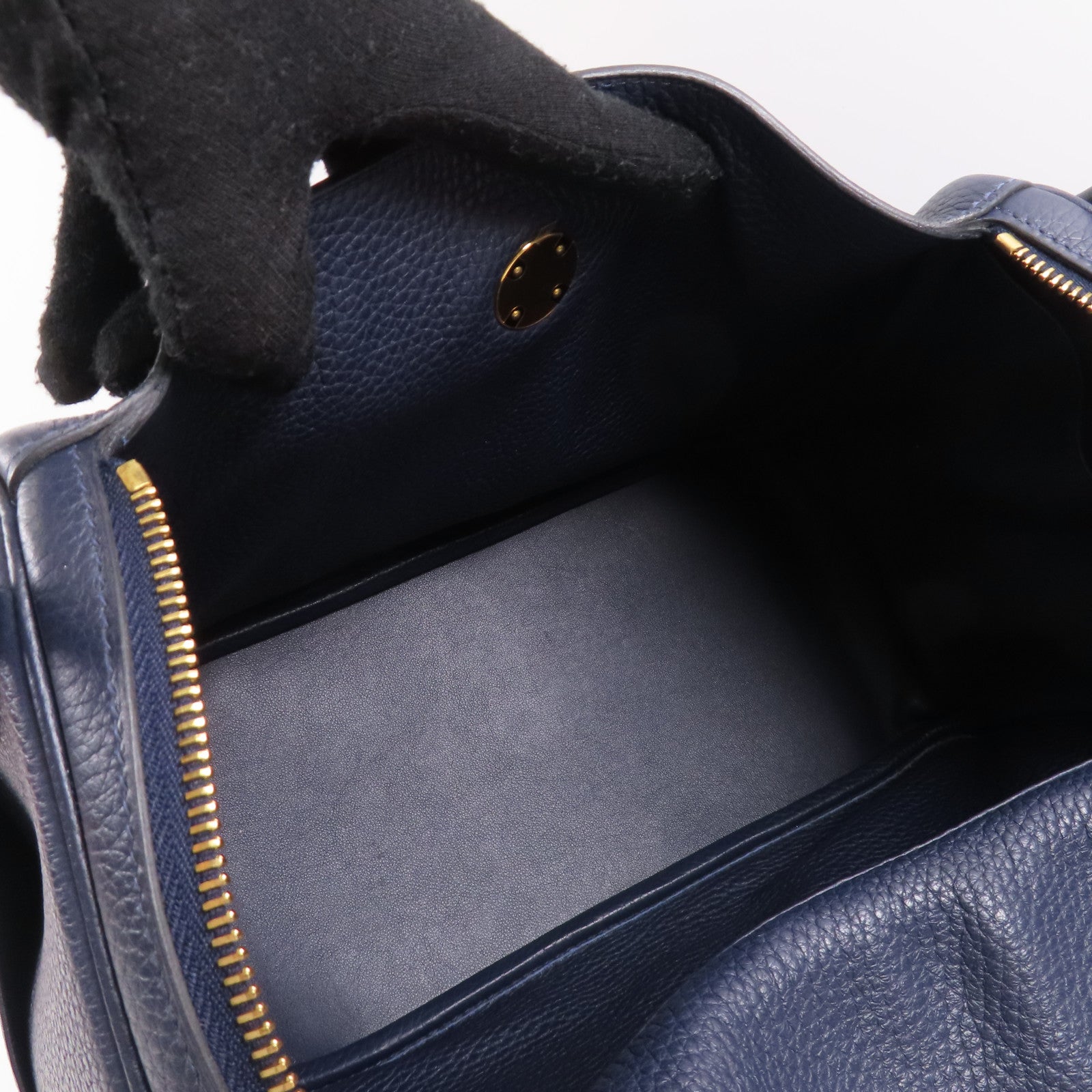 HERMES Clemence皮革Lindy 30金扣手挽肩背兩用袋Blue Nait