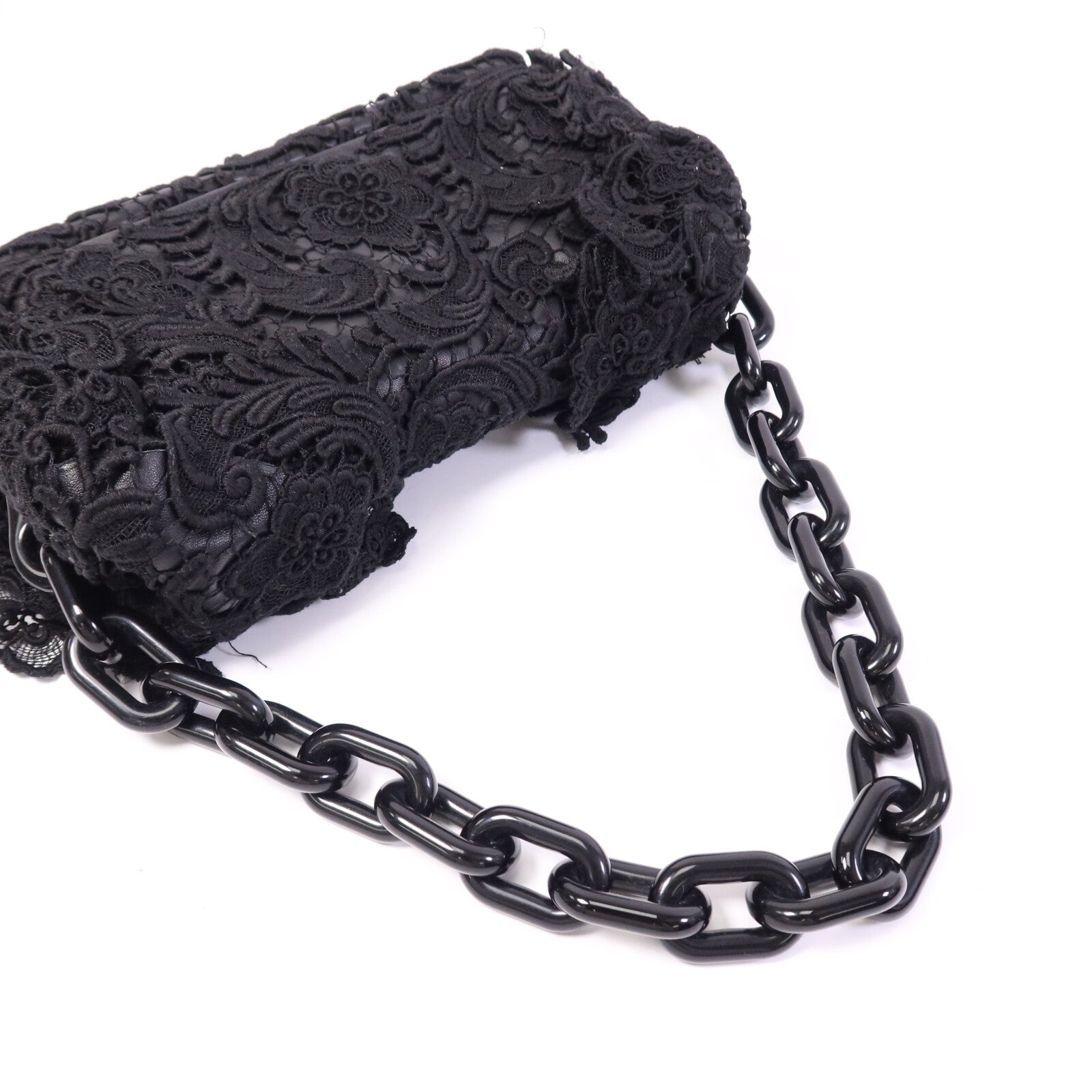 PRADA 針織布料/羊皮皮革Guipure Lace Shoulder Bag肩背袋