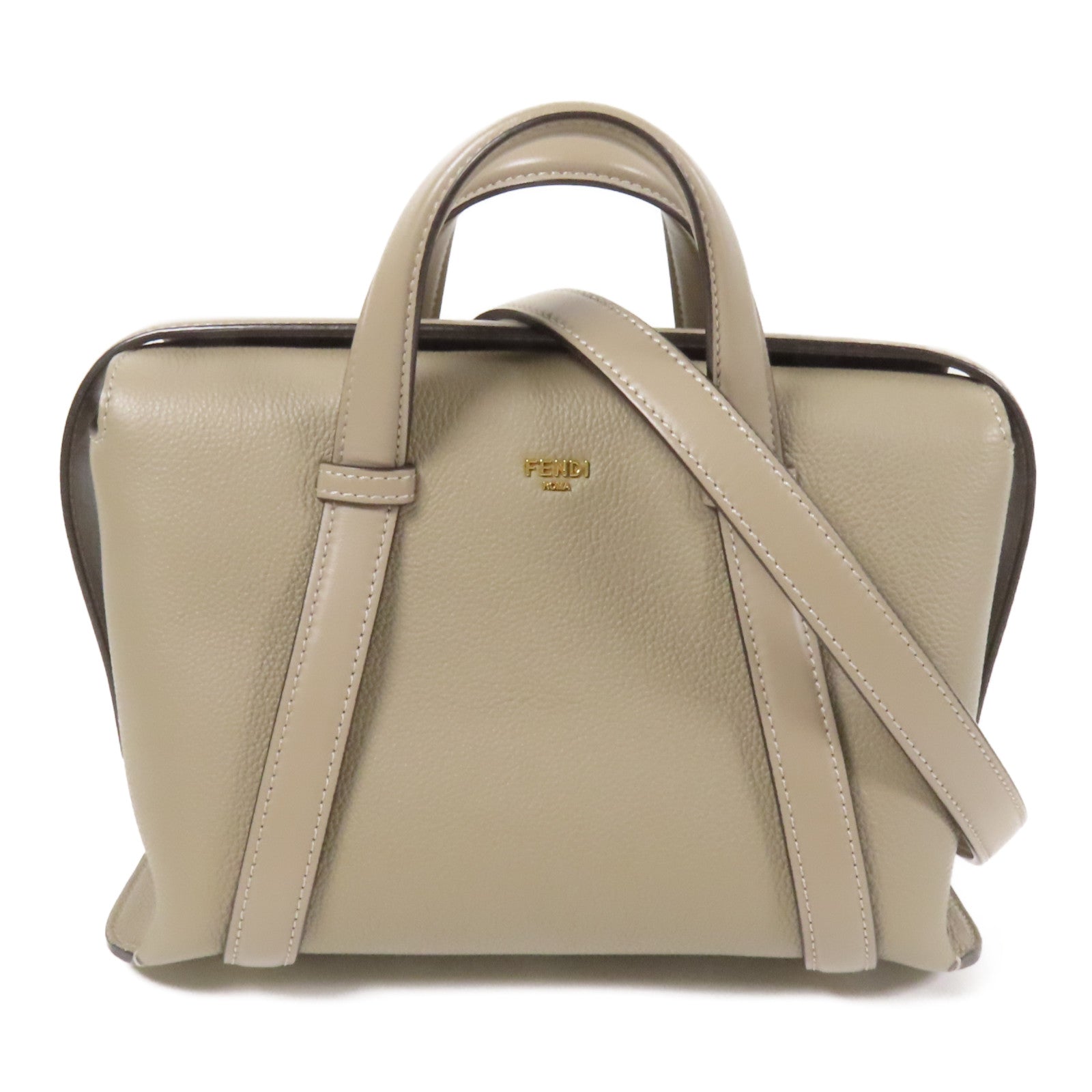 FENDI 【激減優惠】牛皮皮革Boston 365金扣手挽肩背兩用袋米