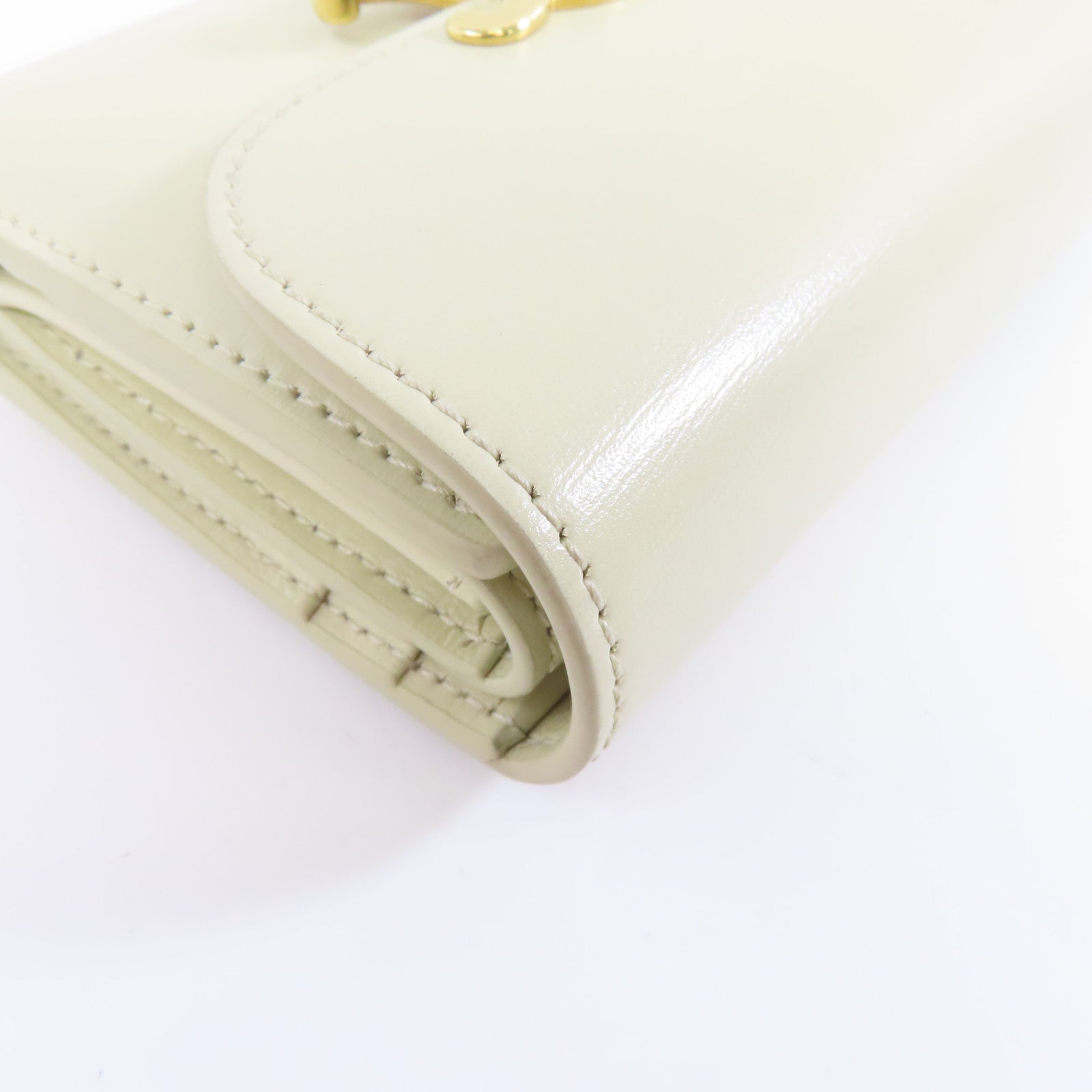 CELINE 牛皮皮革Wallet金扣錢包米色