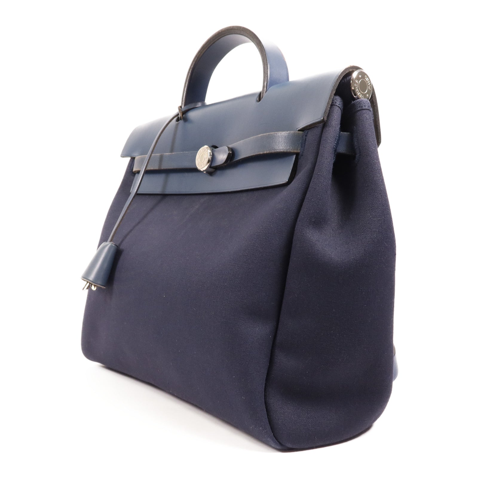 HERMES 帆布/皮革Herbag Backpack銀扣背包Navy