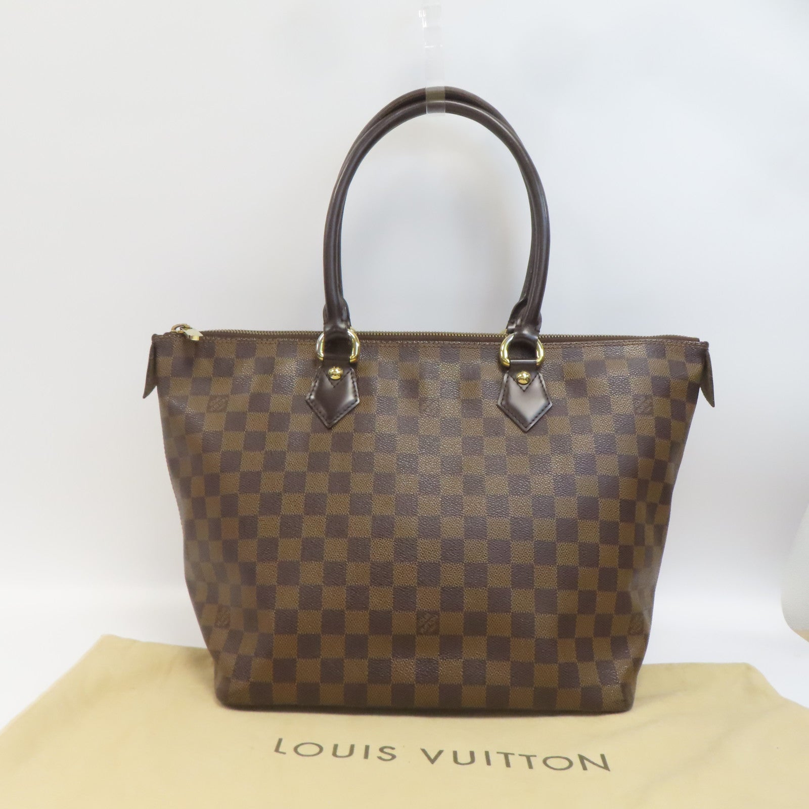 LOUIS VUITTON Damier Saleya MM金扣肩背袋啡色