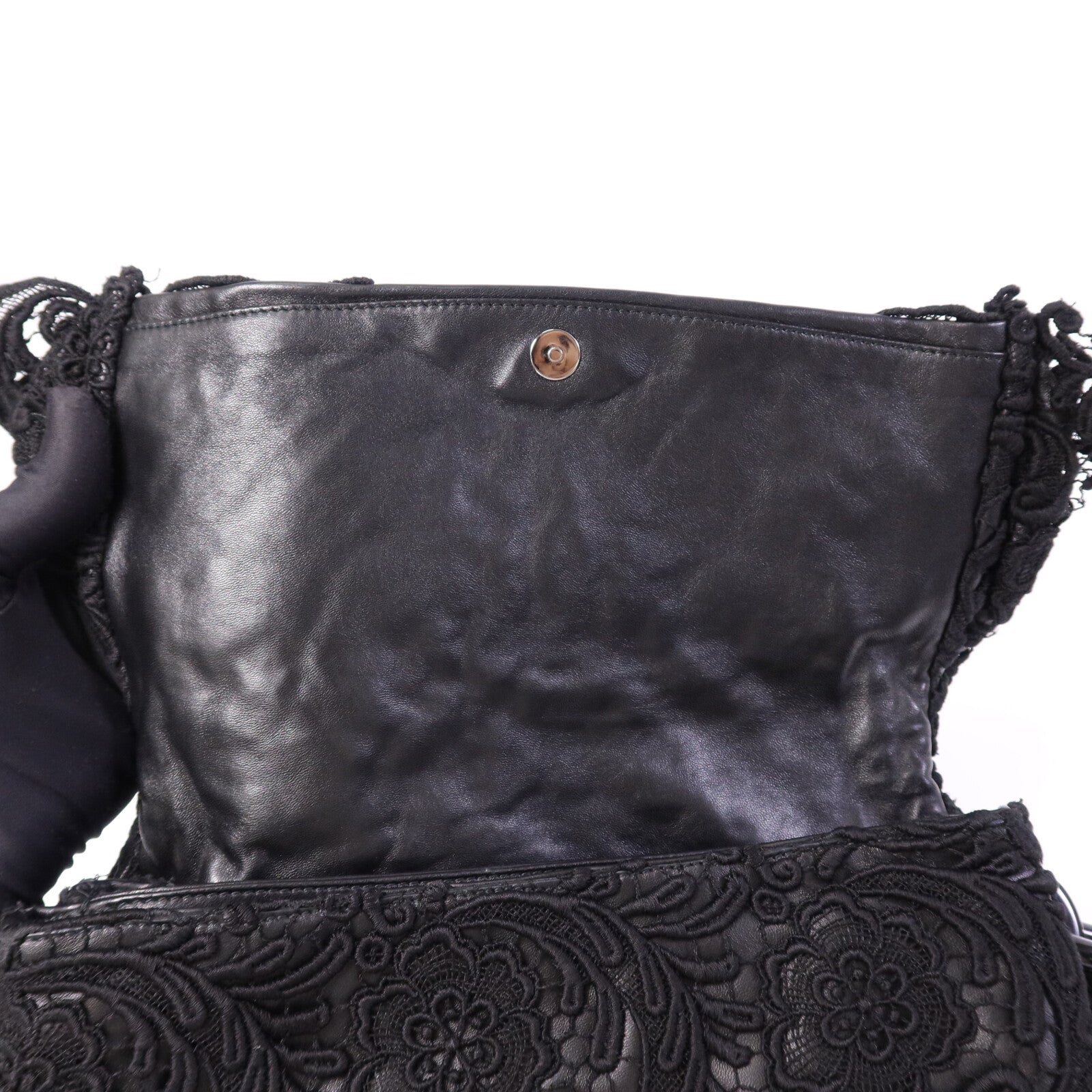 PRADA 針織布料/羊皮皮革Guipure Lace Shoulder Bag肩背袋