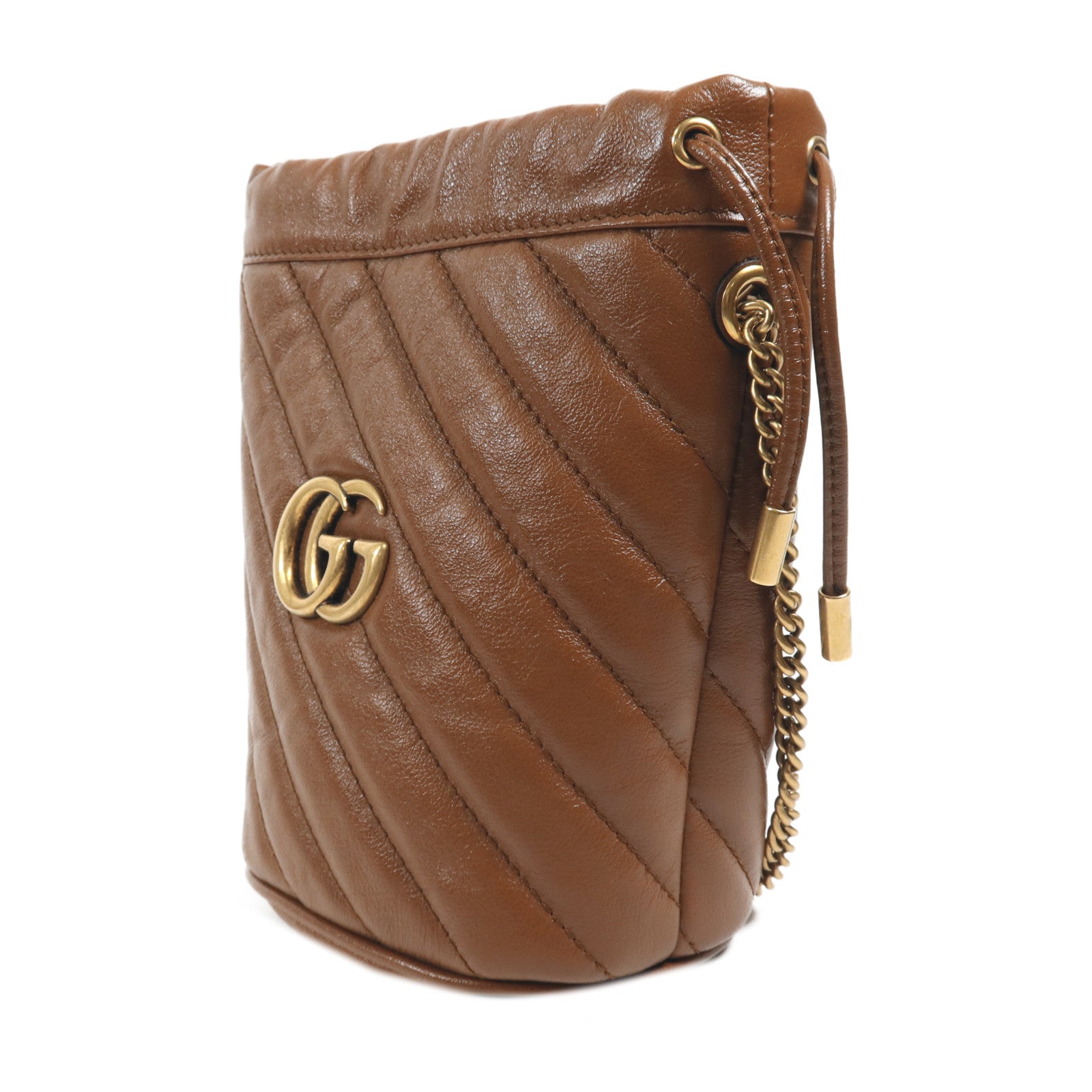 GUCCI 牛皮皮革GG Marmont Bucket金扣鏈帶肩背袋