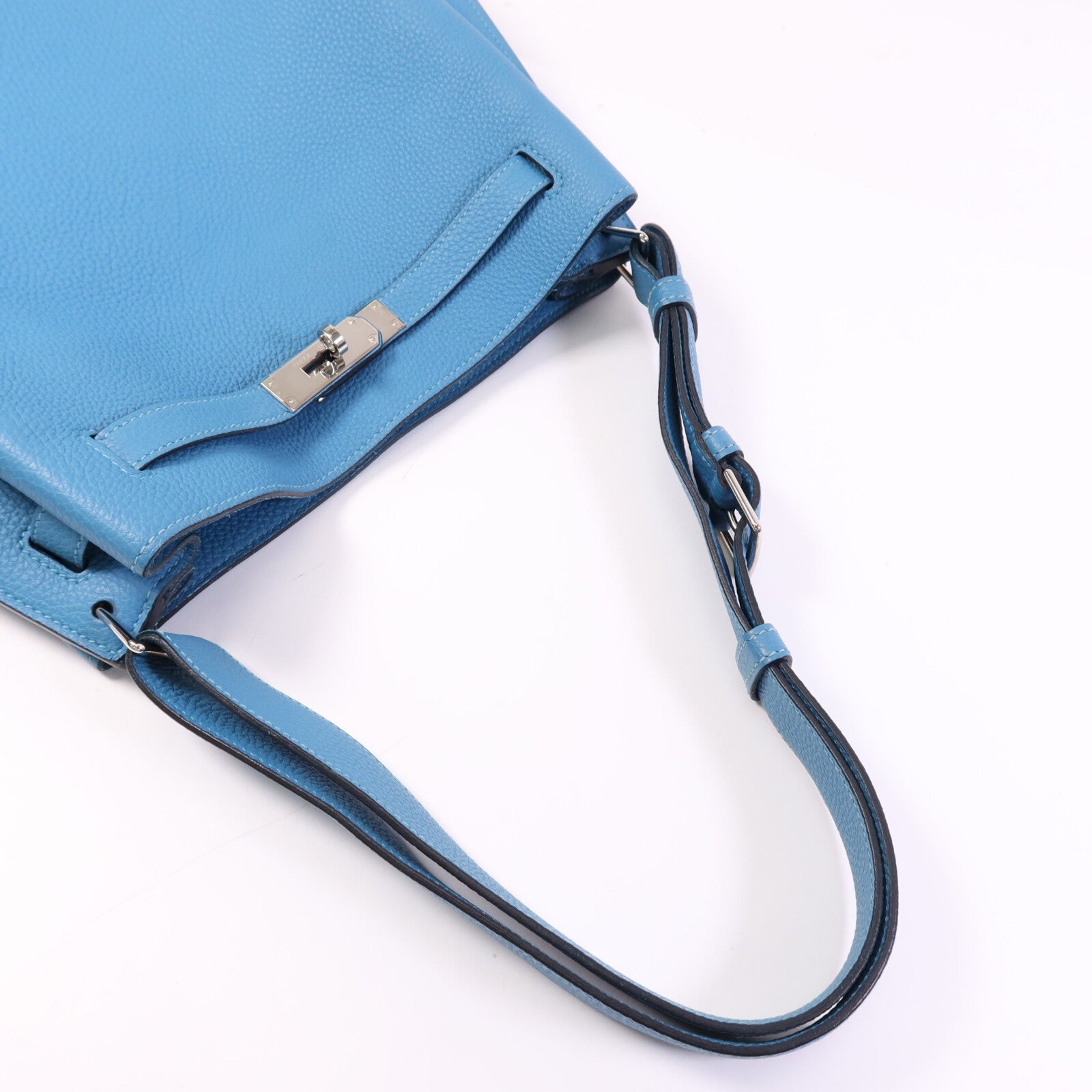 HERMES Clemence皮革So Kelly 26銀扣肩背袋Turquoise