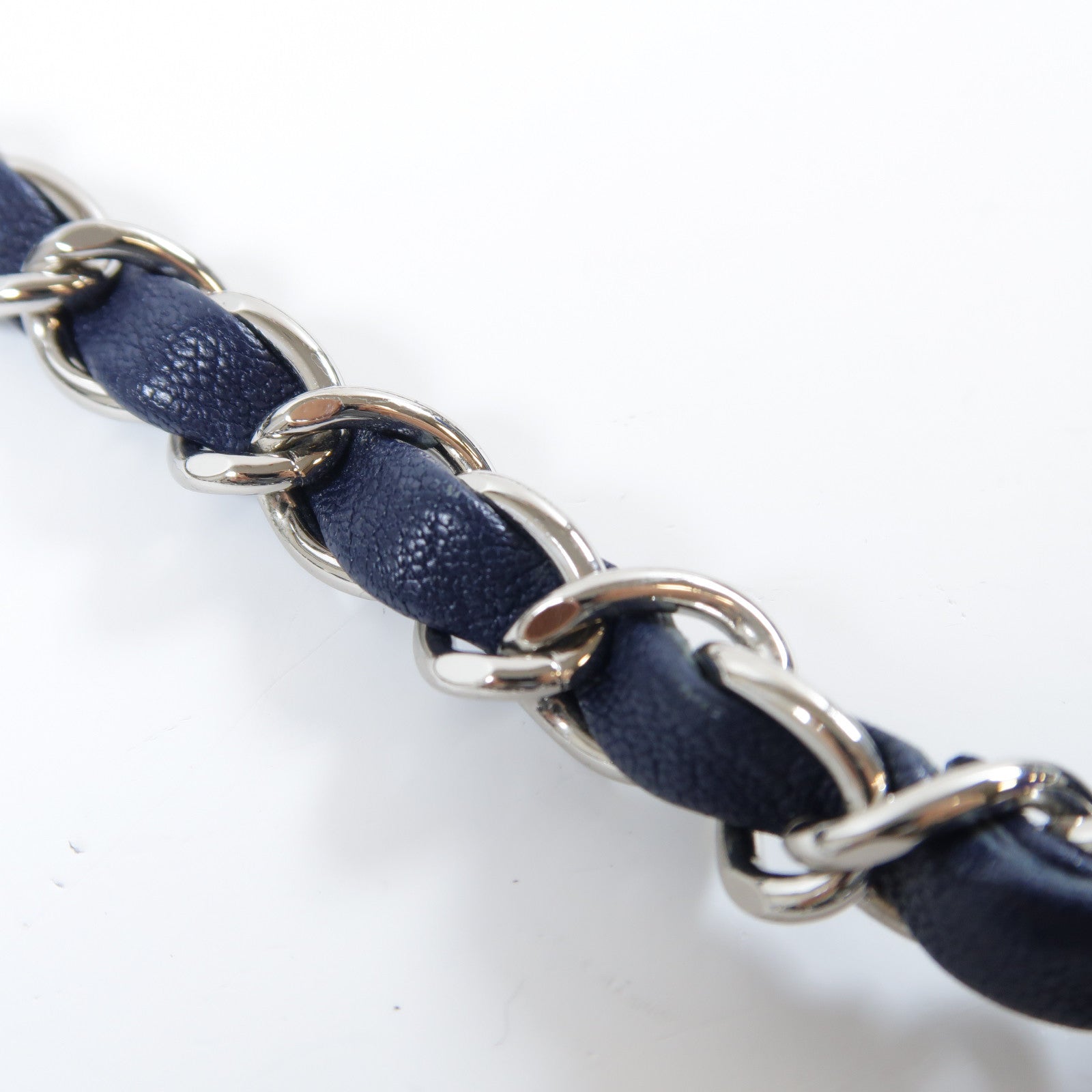 CHANEL 菱格牛皮皮革Chain Shoulder Bag銀扣鏈帶肩背袋深藍色