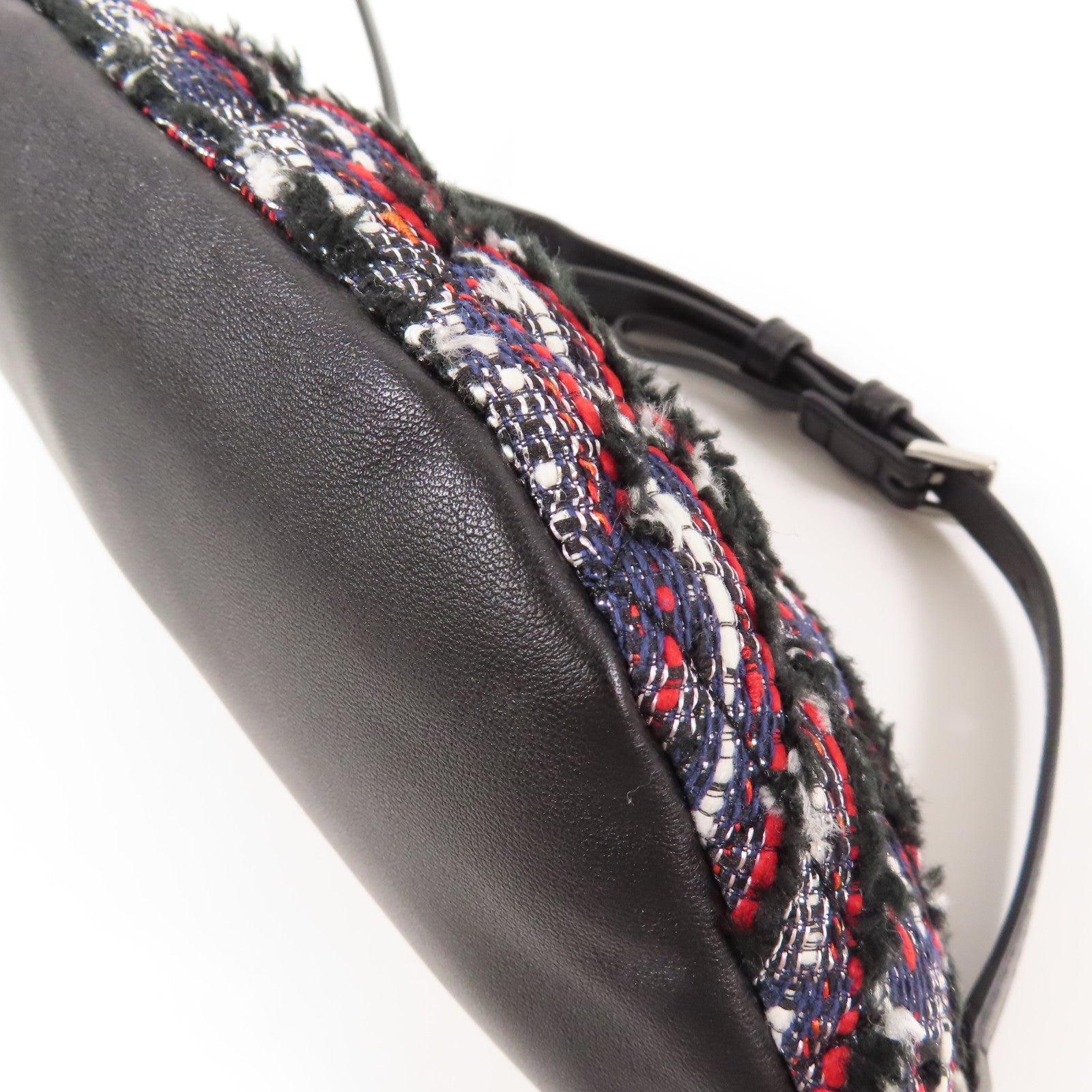 Tweed/皮革Waist Bag銀扣腰包