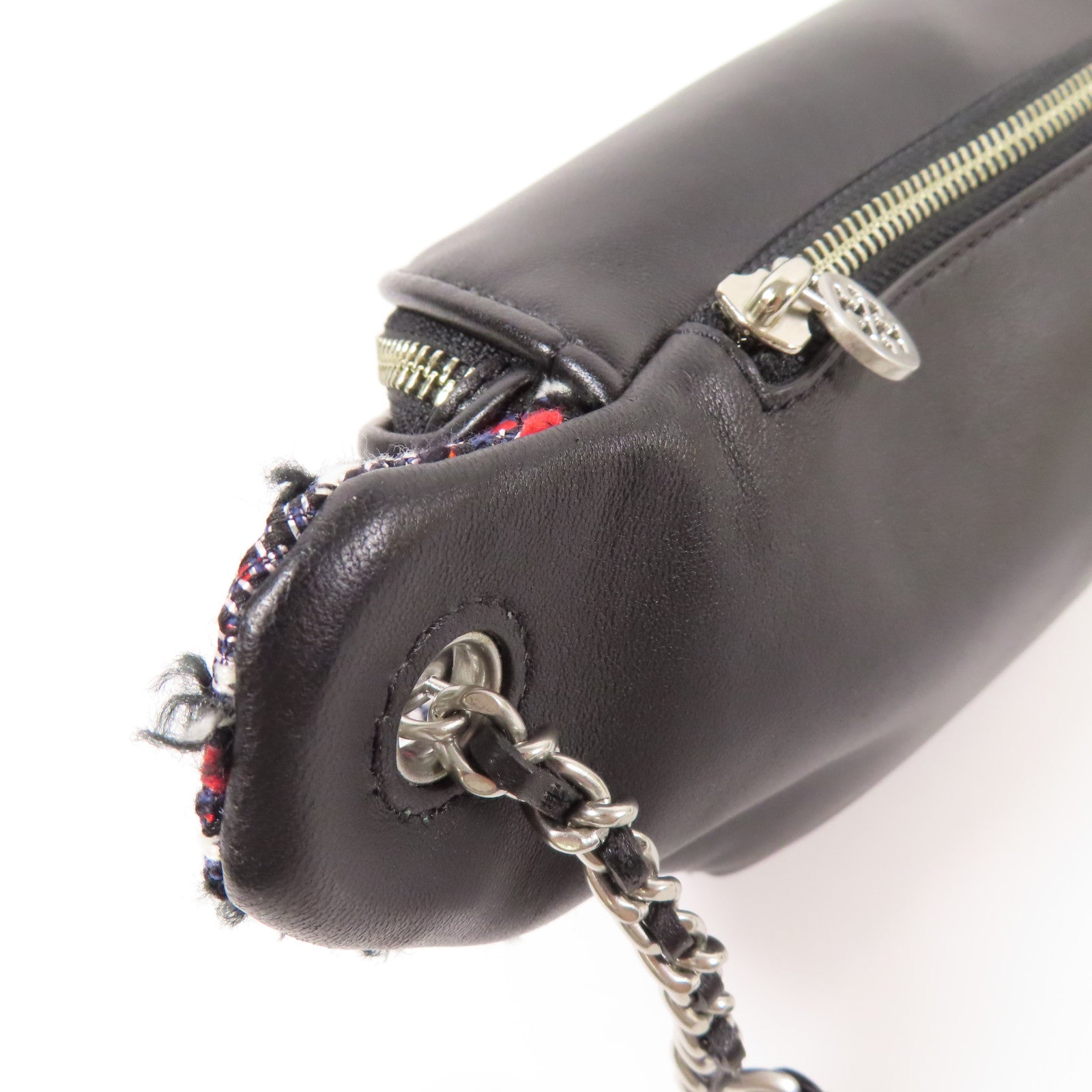 Tweed/皮革Waist Bag銀扣腰包