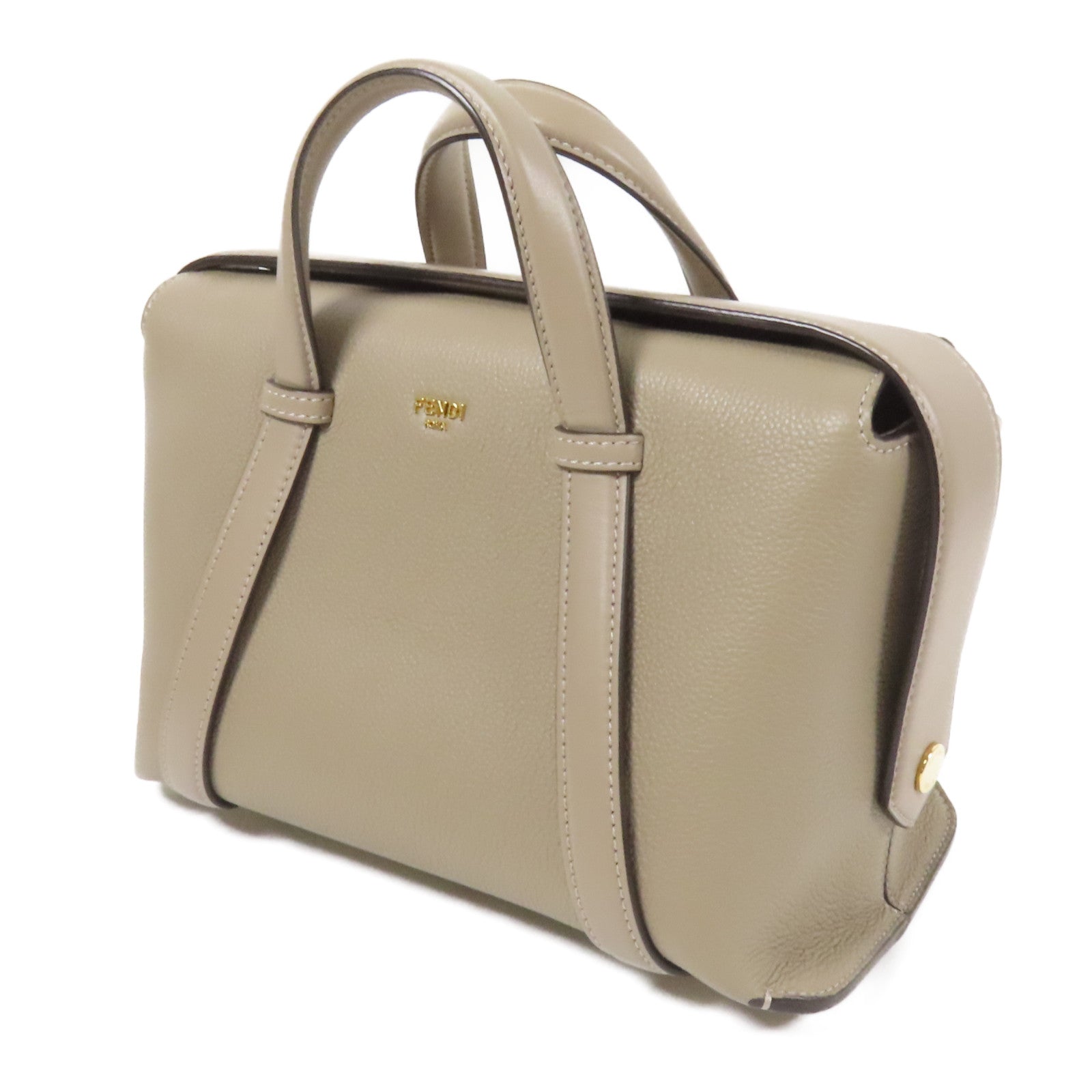 FENDI 牛皮皮革Boston 365金扣手挽肩背兩用袋米